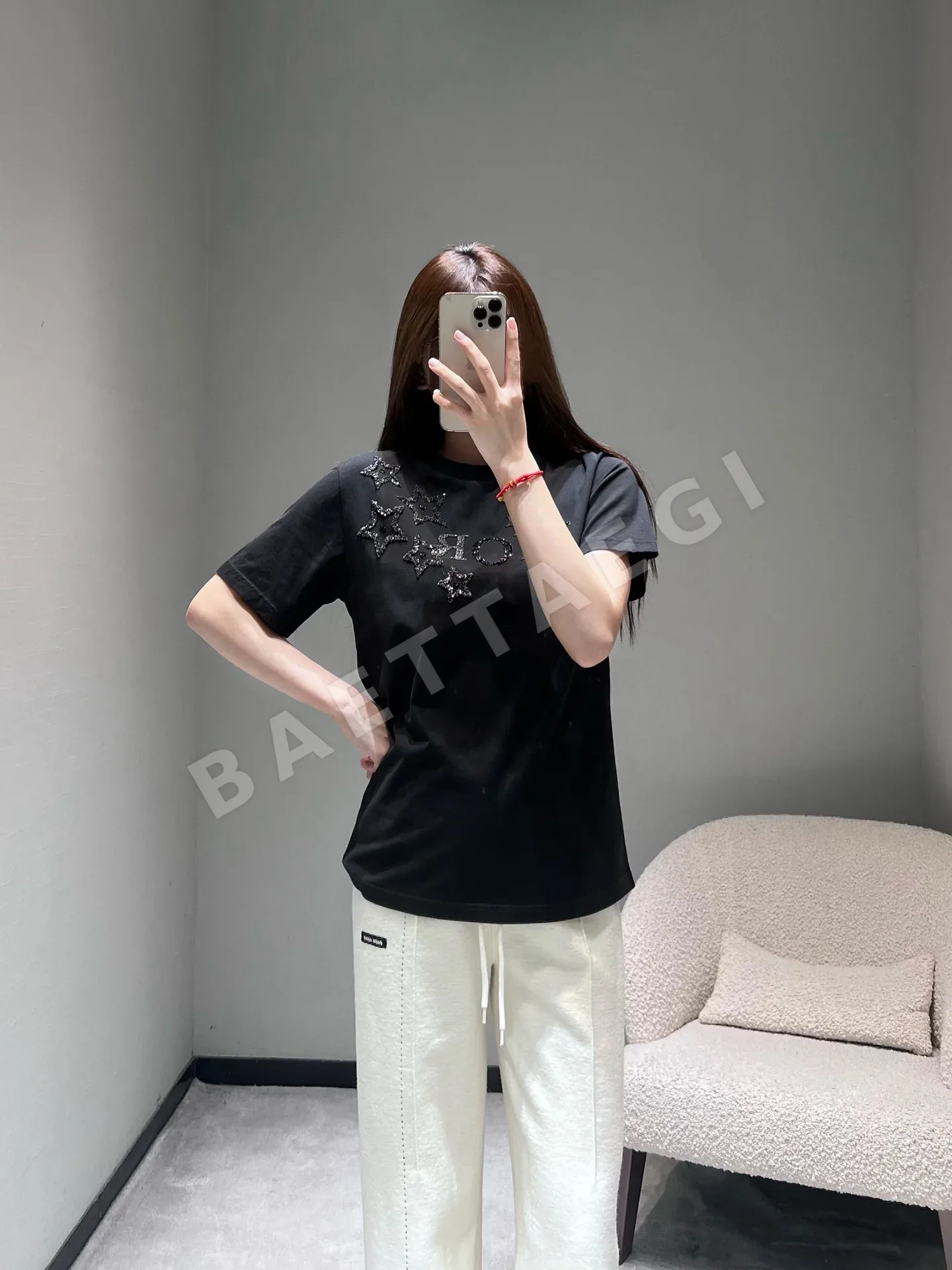 디올 CD 스타 장식 별 반팔 티셔츠 상세 이미지 3