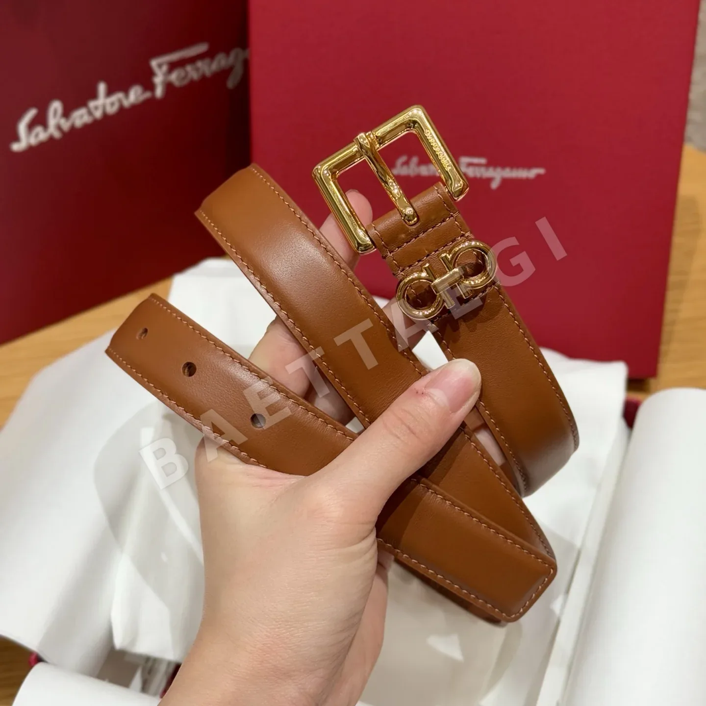 페레가모 2.5 cm 핀 버클 가죽 벨트 상세 이미지 2