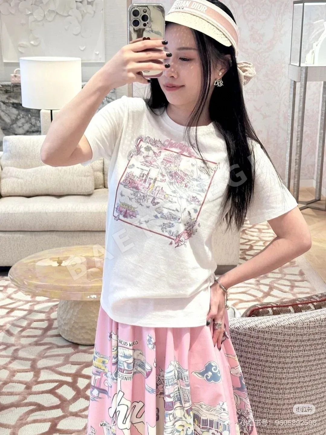 디올 상하이 밴드 석양 프린트 린넨 반팔 티셔츠 상세 이미지 4