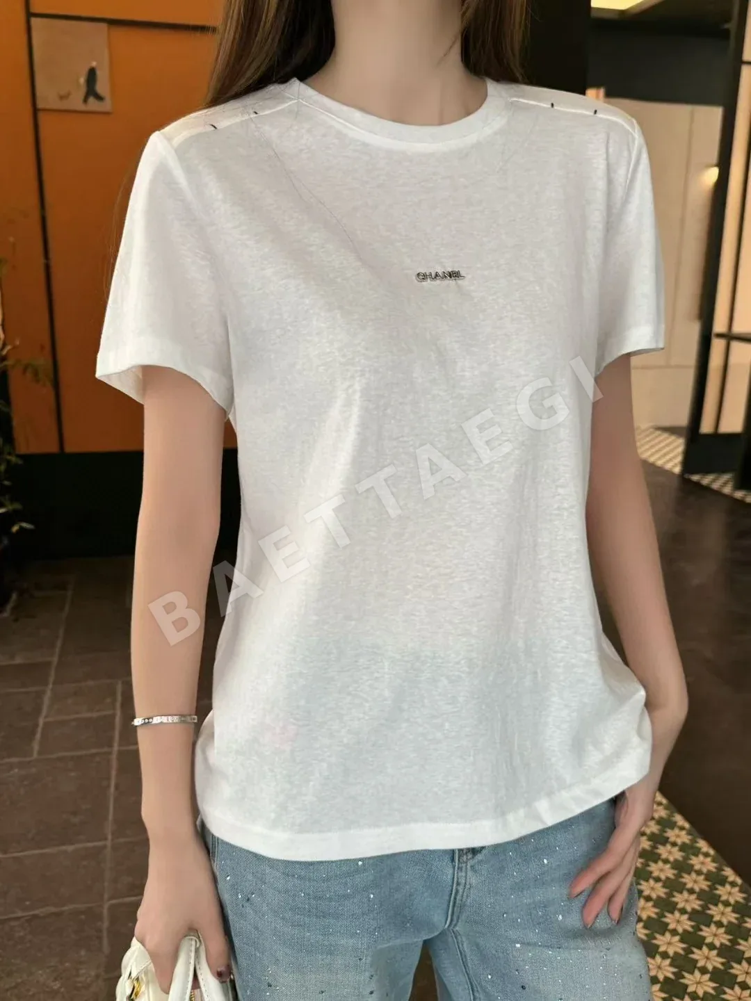 샤넬 크루넥 코튼 반팔 티셔츠 상세 이미지 6