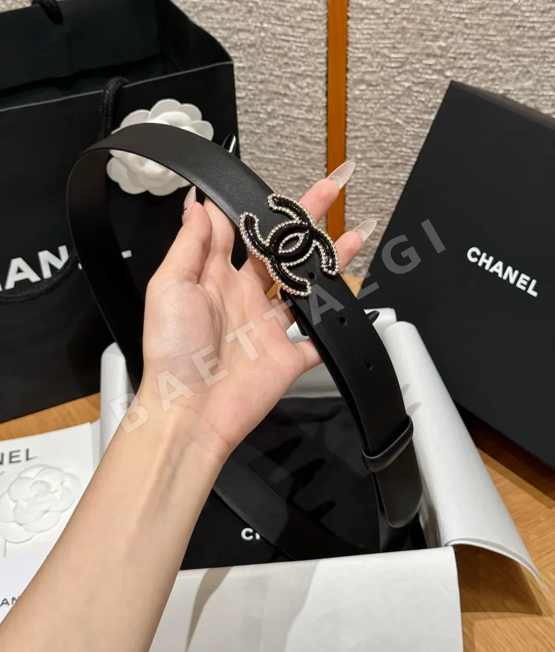 샤넬 더블 C 골드 버클 소가죽 벨트 상세 이미지 4