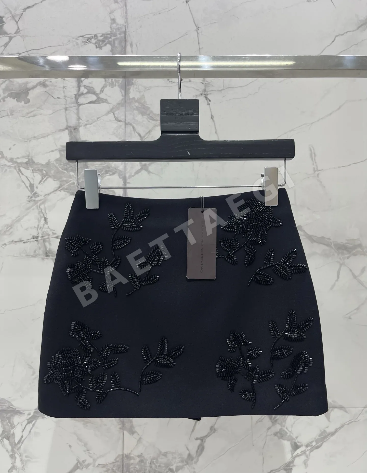 생로랑 비즈 장식 플라워 울 미디 스커트 138664