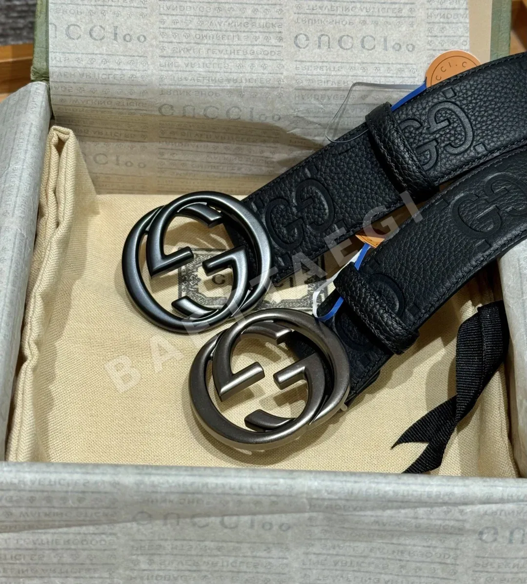 구찌 인터로킹 더블 G 골드 버클 가죽 벨트 상세 이미지 2