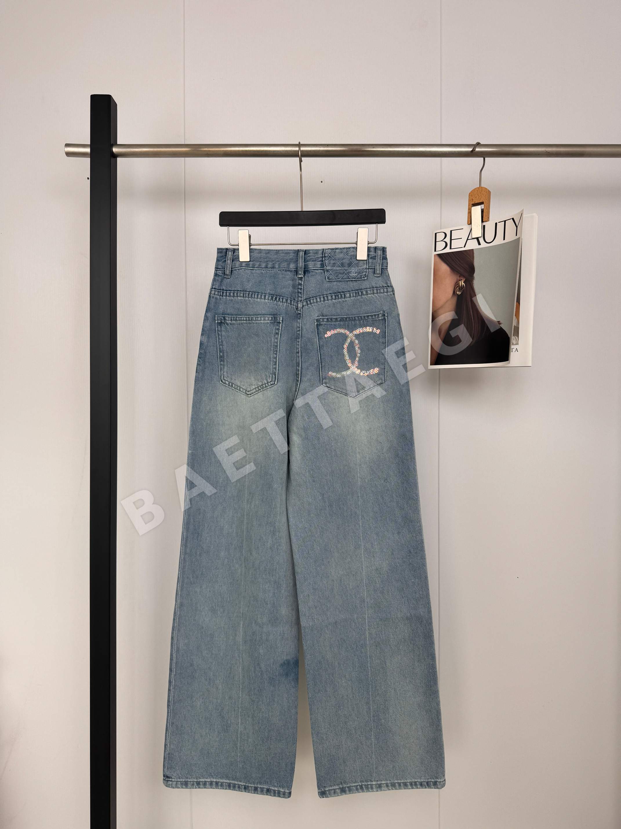 샤넬 데미지 가공 와이드 코튼 데님 바지 상세 이미지 2