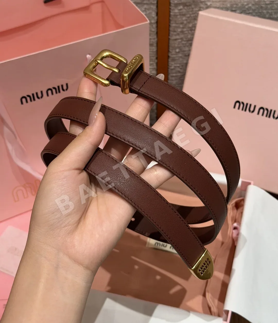 미우미우 가죽 슬림 벨트 2.5 cm 상세 이미지 2