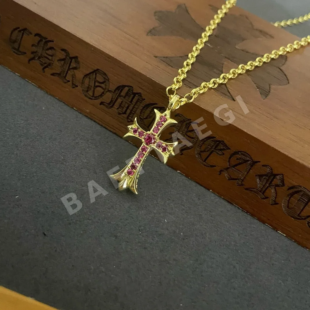 크롬하츠 크로스 핑크 장식 골드 목걸이 상세 이미지 2