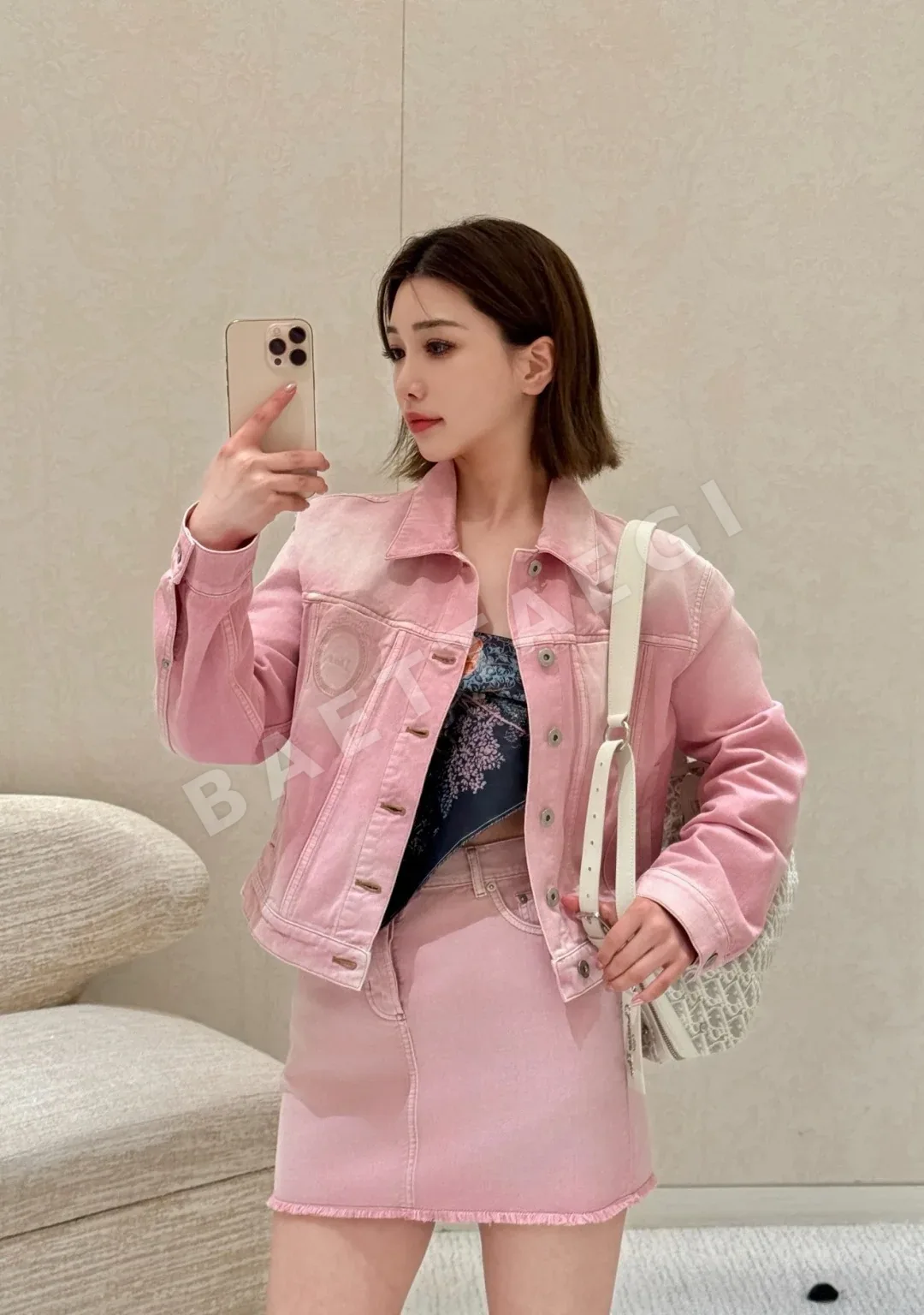 디올 핑크 데님 미니스커트 상세 이미지 2