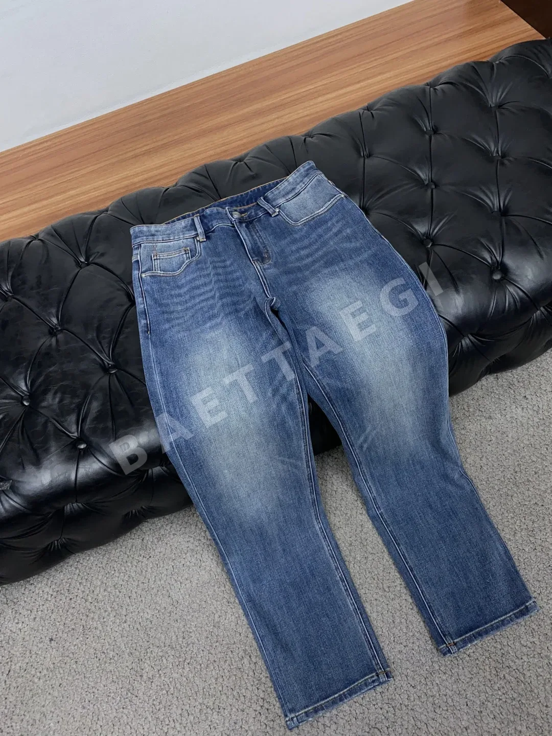루이비통 미디엄 블루 스티치 자수 남성 데님 바지 상세 이미지 6