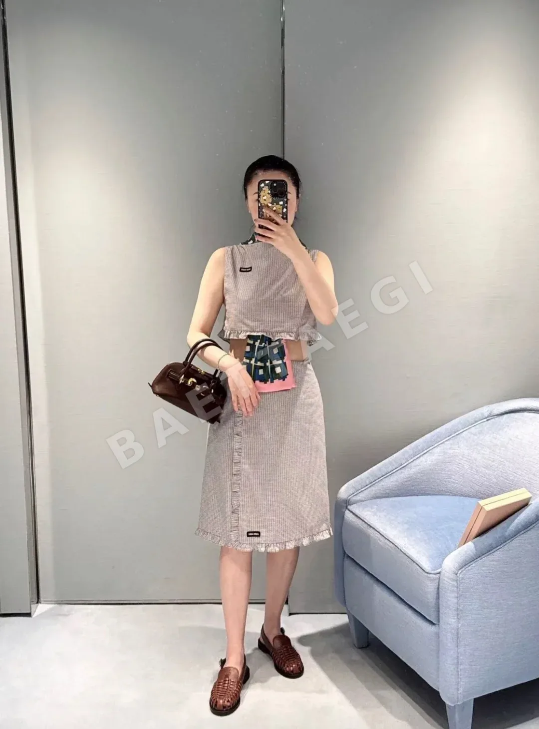 미우미우 레트로 체크 반팔 티셔츠 상세 이미지 7
