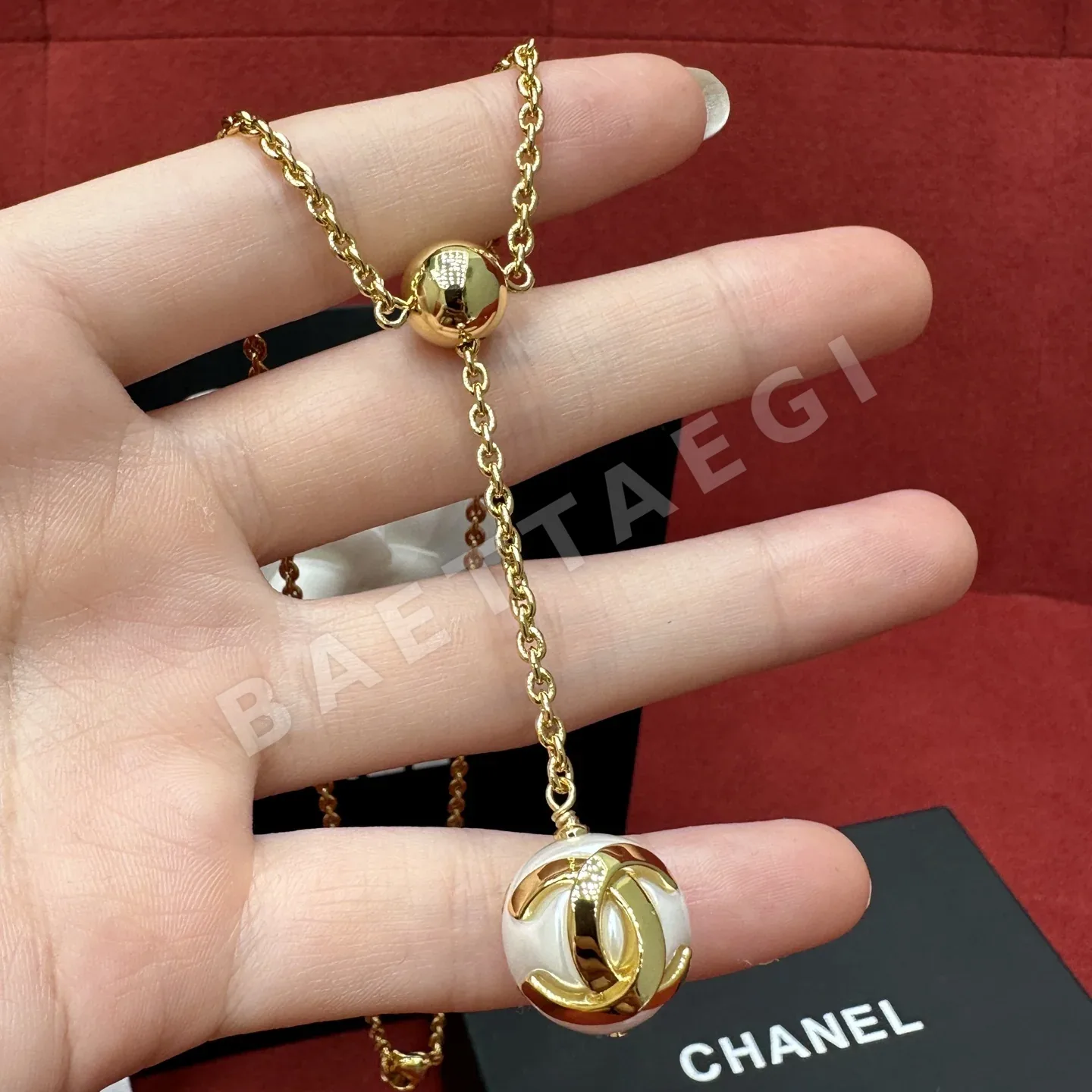 샤넬 더블 C 구체 펜던트 Y자형 목걸이 203789