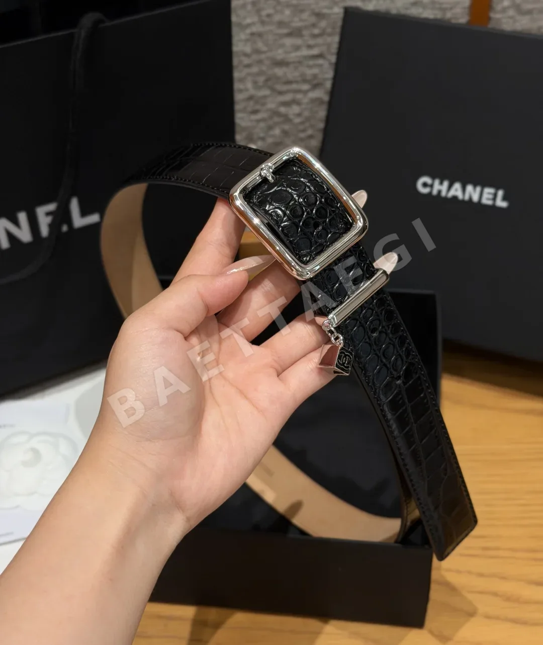 샤넬 CC 참 크로커다일 엠보싱 가죽 벨트 상세 이미지 4