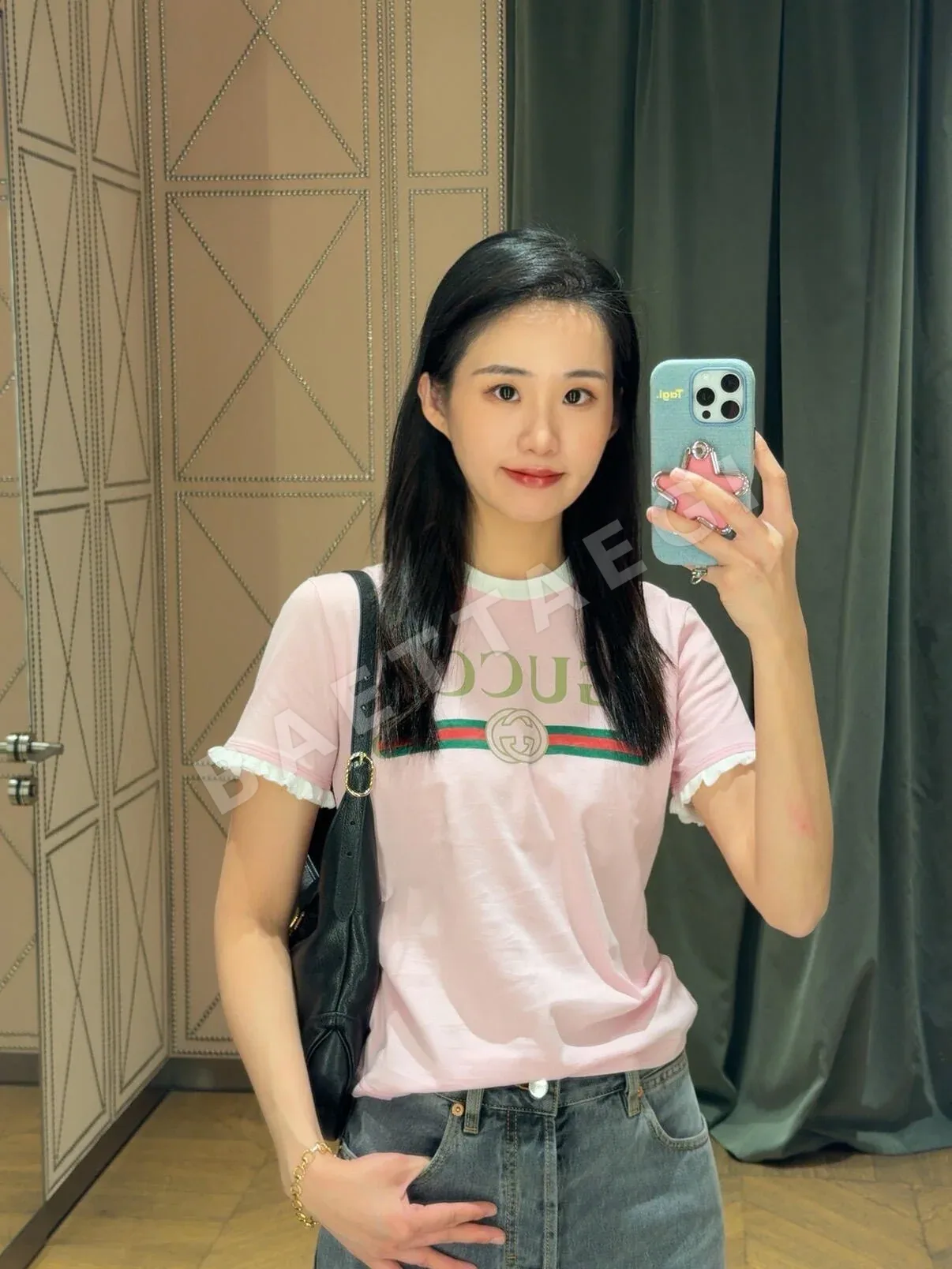구찌 프린트 프릴 크루넥 반팔 티셔츠 상세 이미지 9