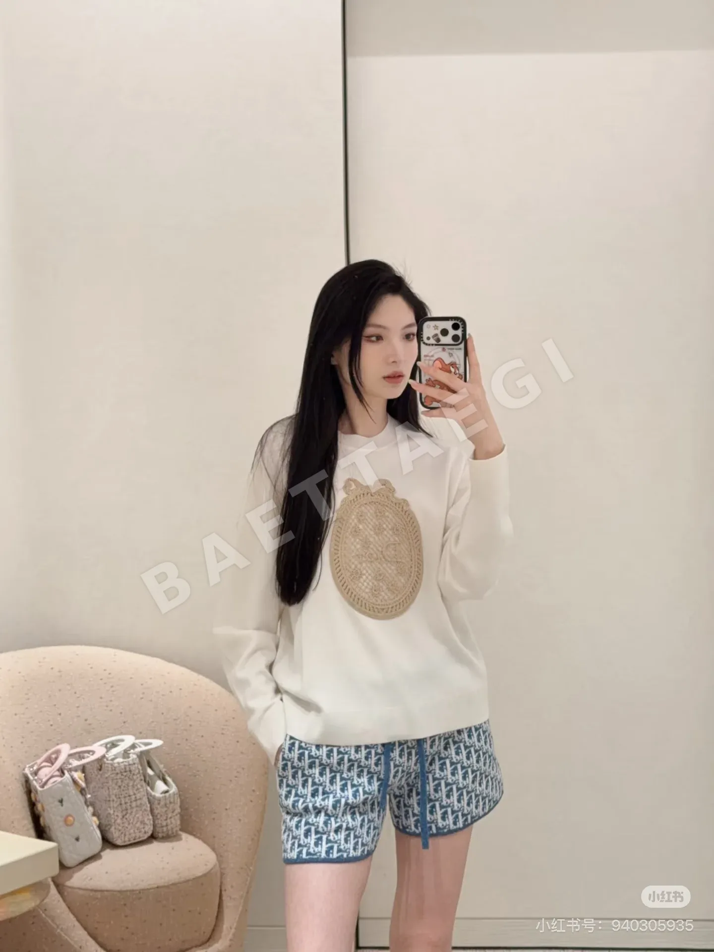 디올 가든 월드 3D 자수 울 실크 니트 긴팔 탑 상세 이미지 3