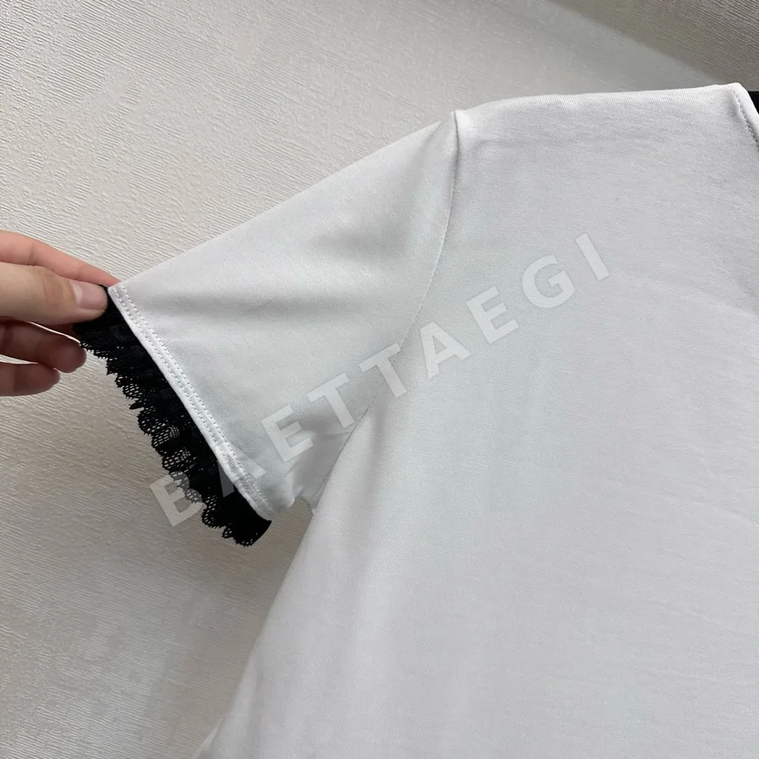 구찌 레터 로고 레이스 장식 여성 반팔 티셔츠 상세 이미지 8
