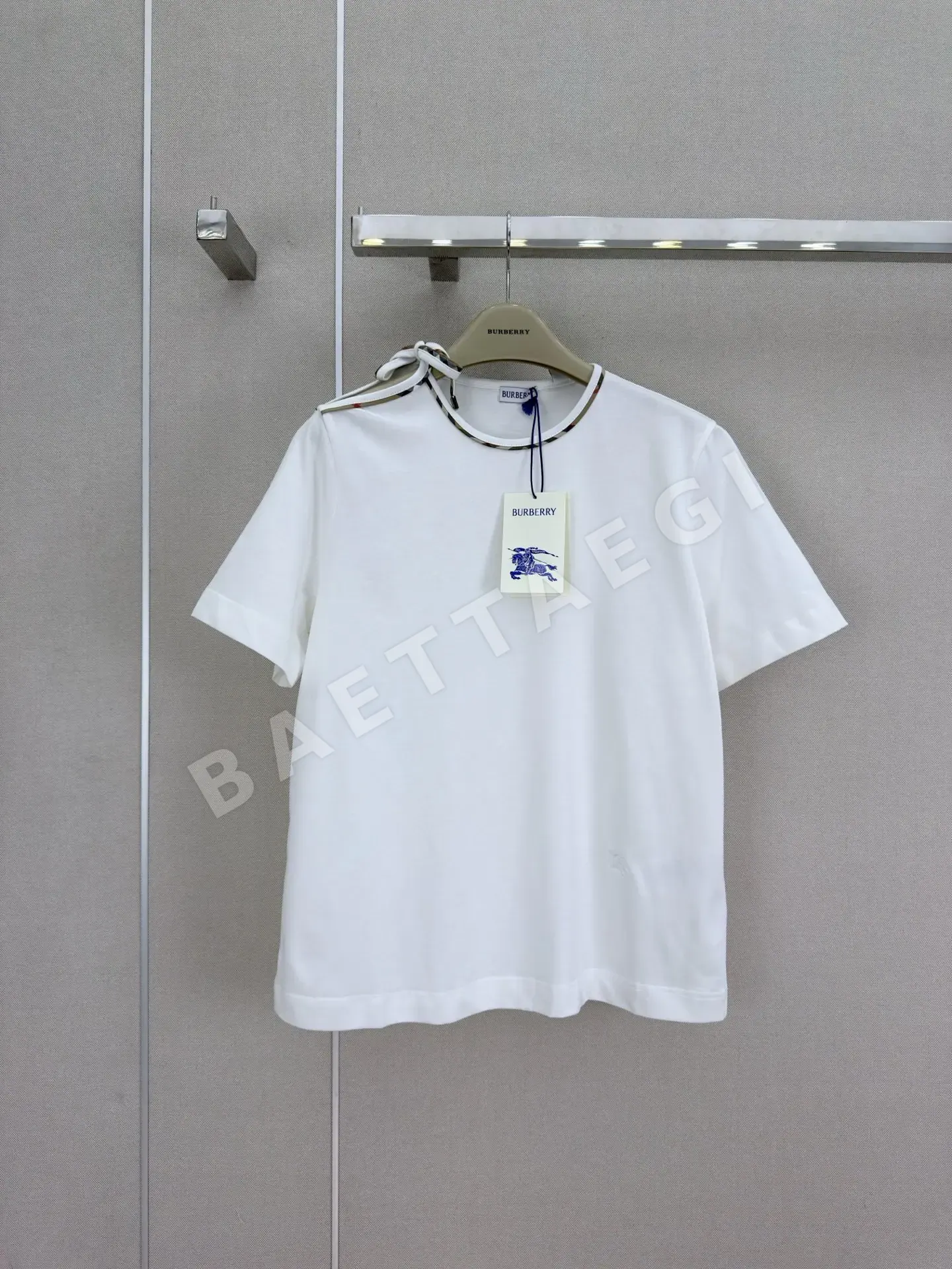 버버리 체크 패치워크 크루넥 반팔 티셔츠 상세 이미지 3