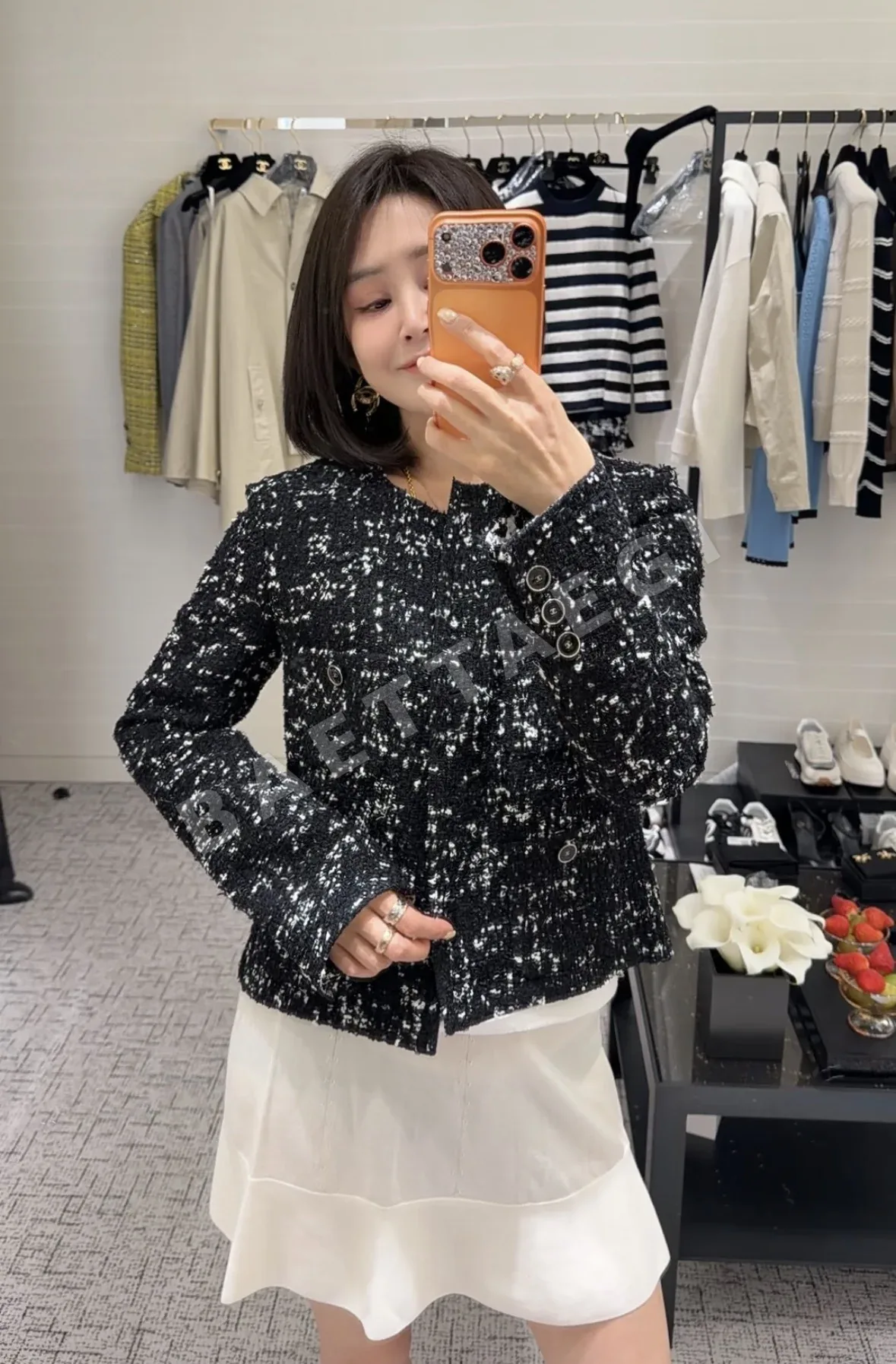 샤넬 실크 플로럴 크롭 셔츠 41541