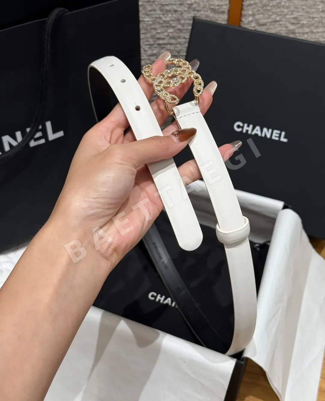샤넬 라인스톤 송아지가죽 벨트 상세 이미지 5