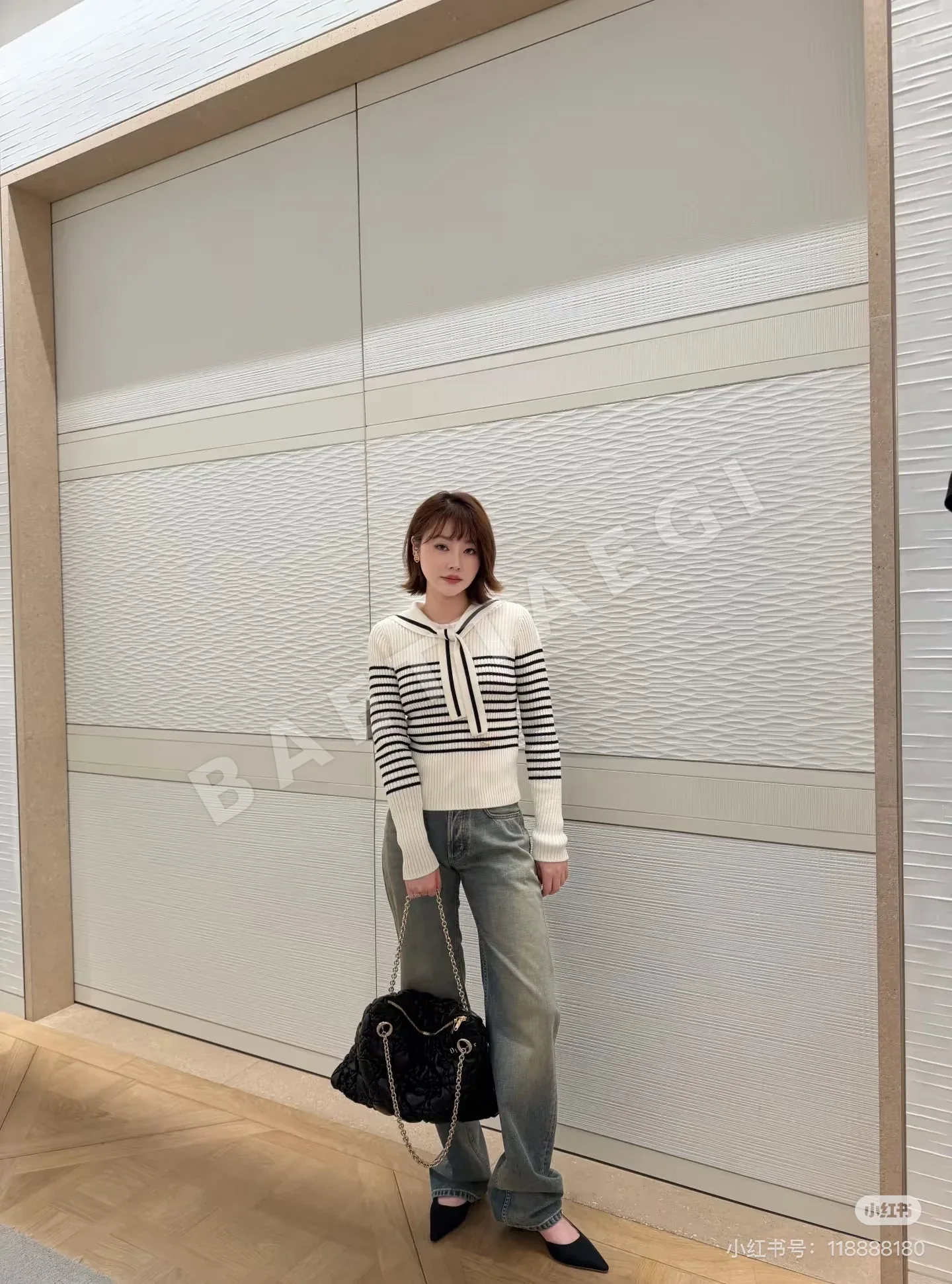디올 세일러 카라 스트라이프 여성 가디건 상세 이미지 6