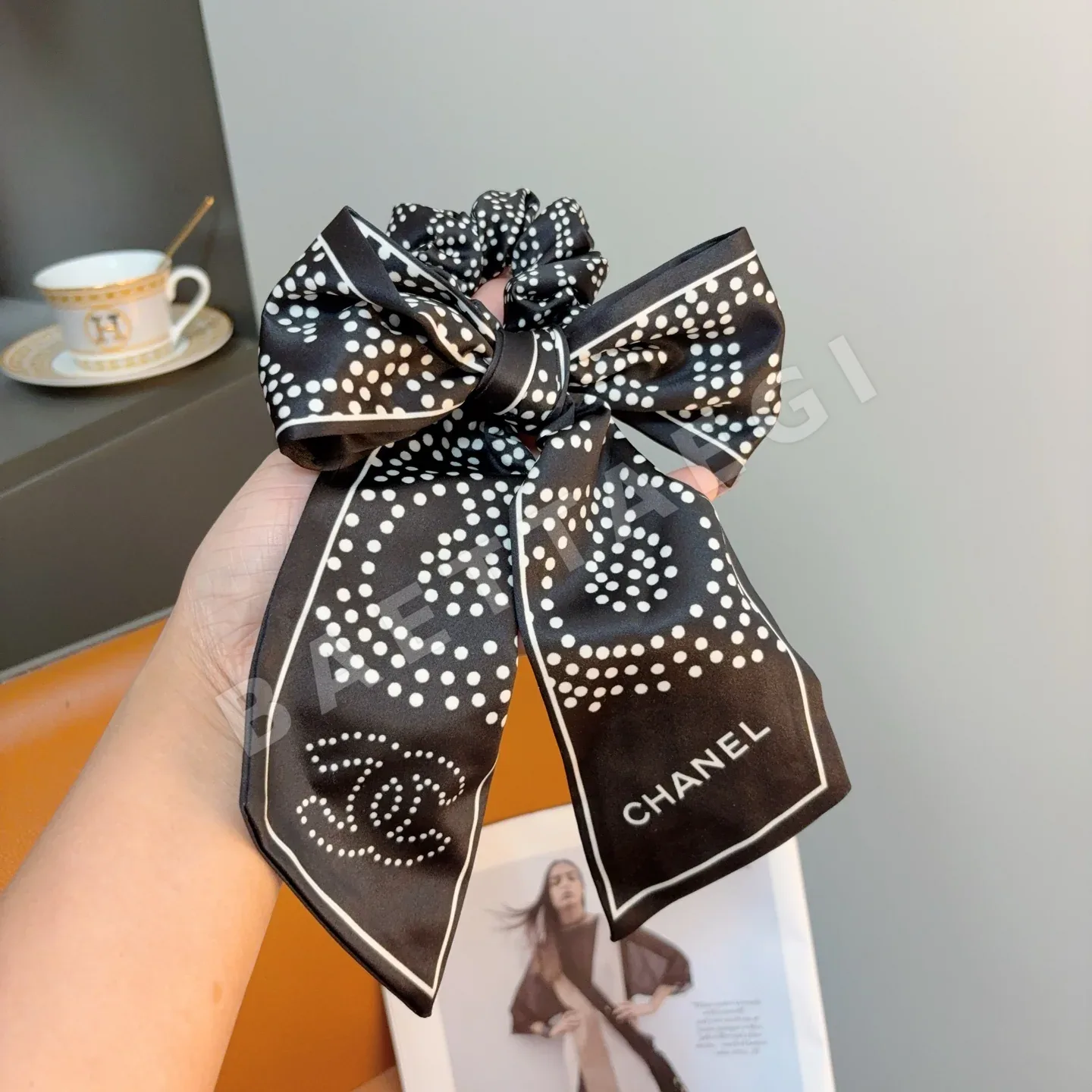 샤넬 나비 리본 장식 헤어 고무줄 상세 이미지 3