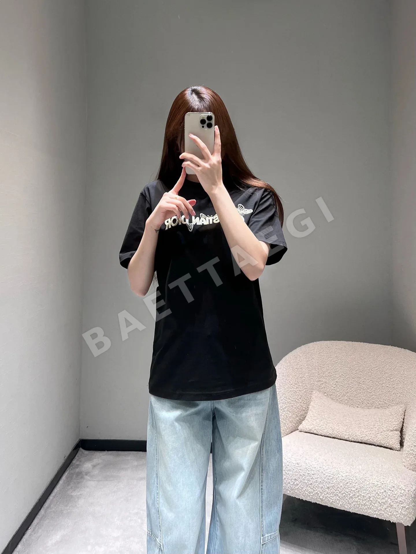 디올 나비 자수 반팔 티셔츠 상세 이미지 3