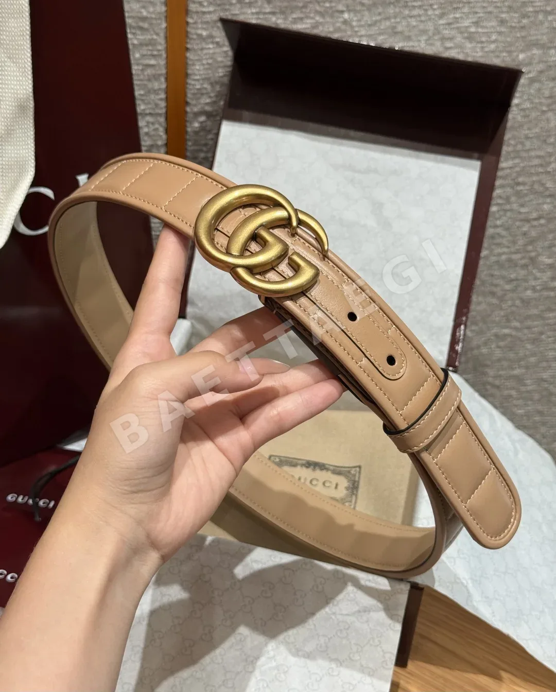 구찌 GG 마몬트 퀼팅 가죽 벨트 35mm 상세 이미지 3