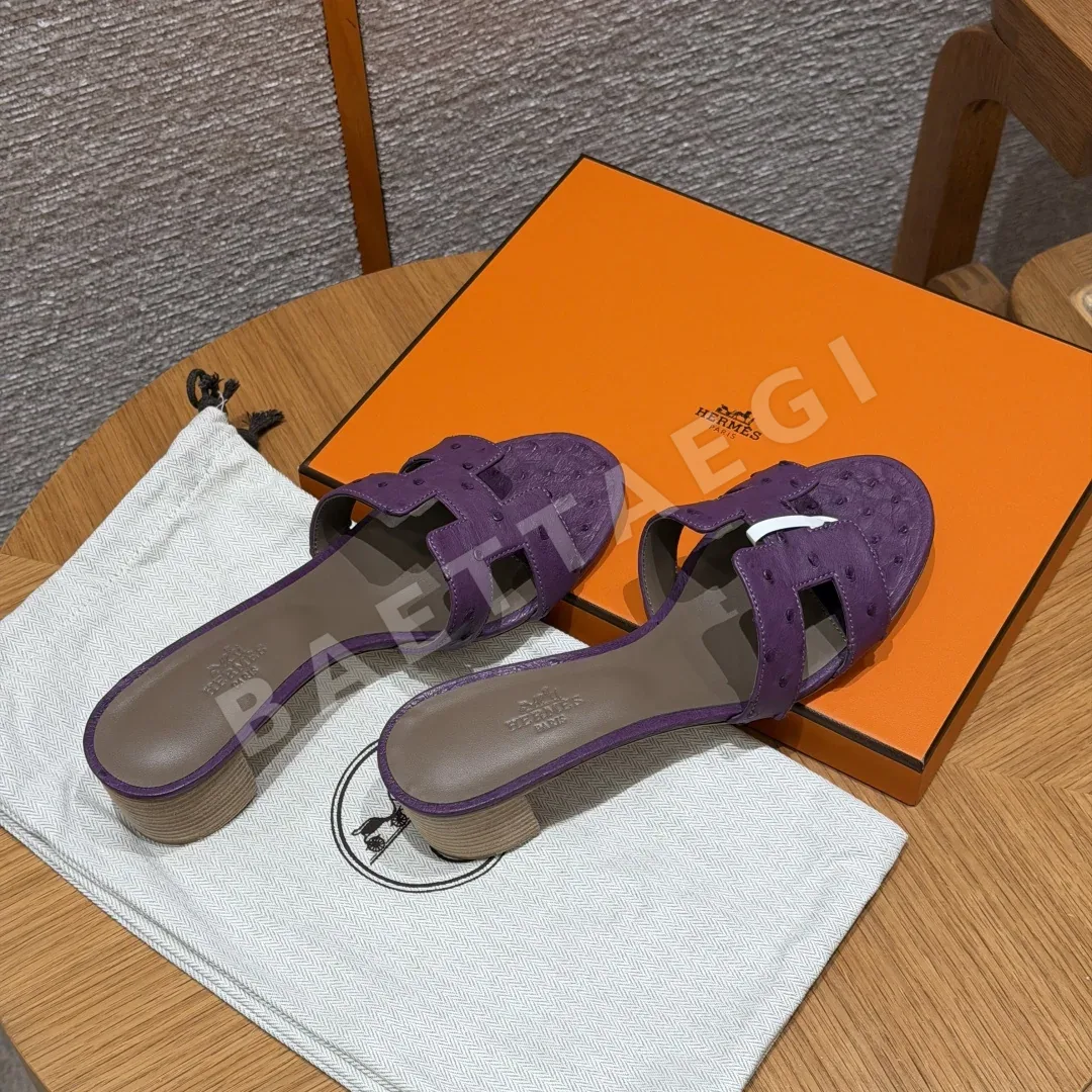 에르메스 오아시스 샌들 Anemone 타조가죽 H 컷아웃 상세 이미지 8