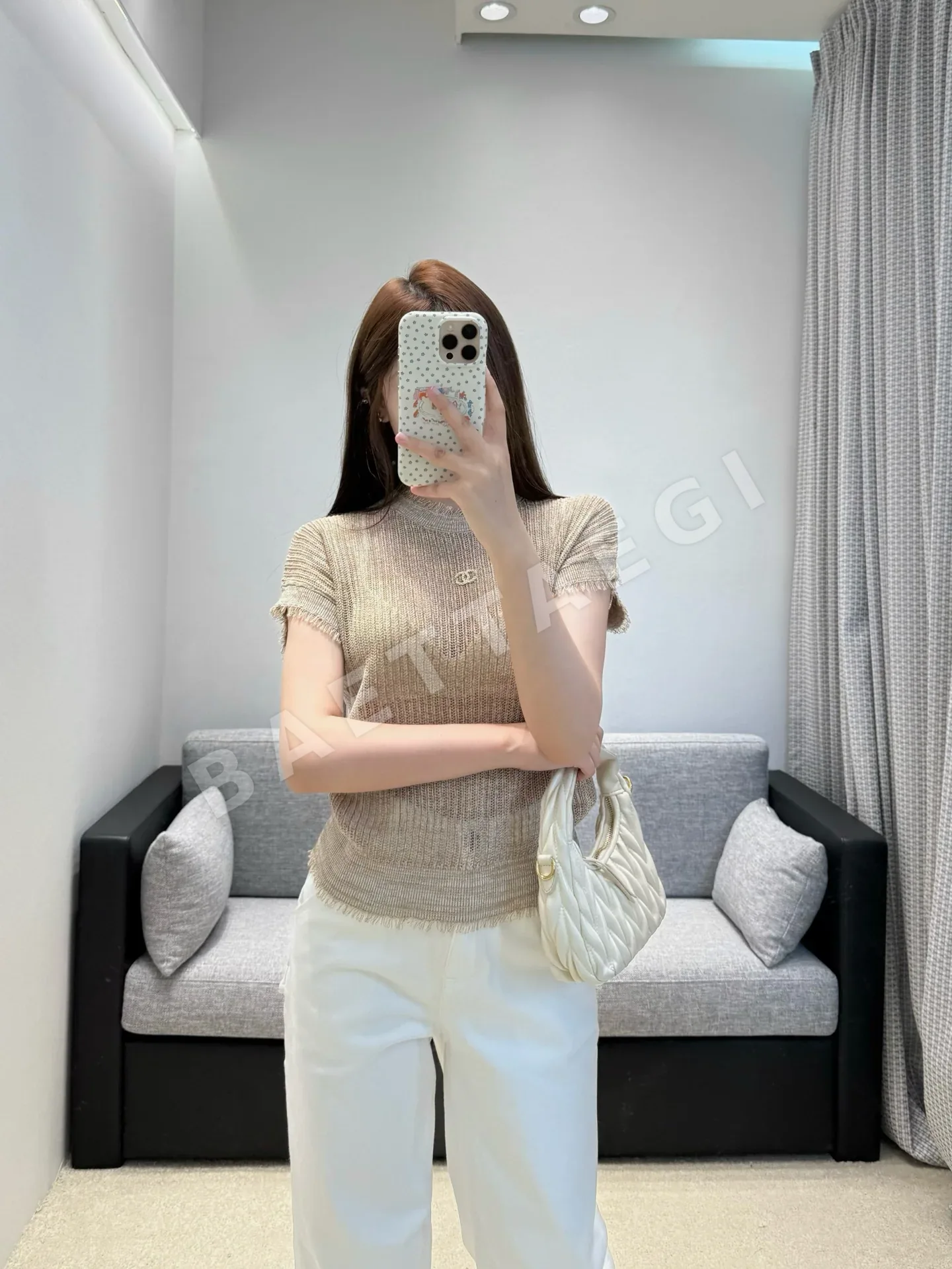샤넬 프린지 니트 여성 반팔 스웨터 103718