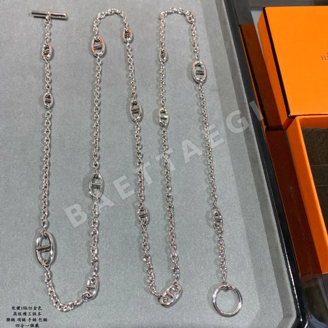에르메스 피그노즈 18K 화이트 골드 도금 허리 체인 목걸이 상세 이미지 6