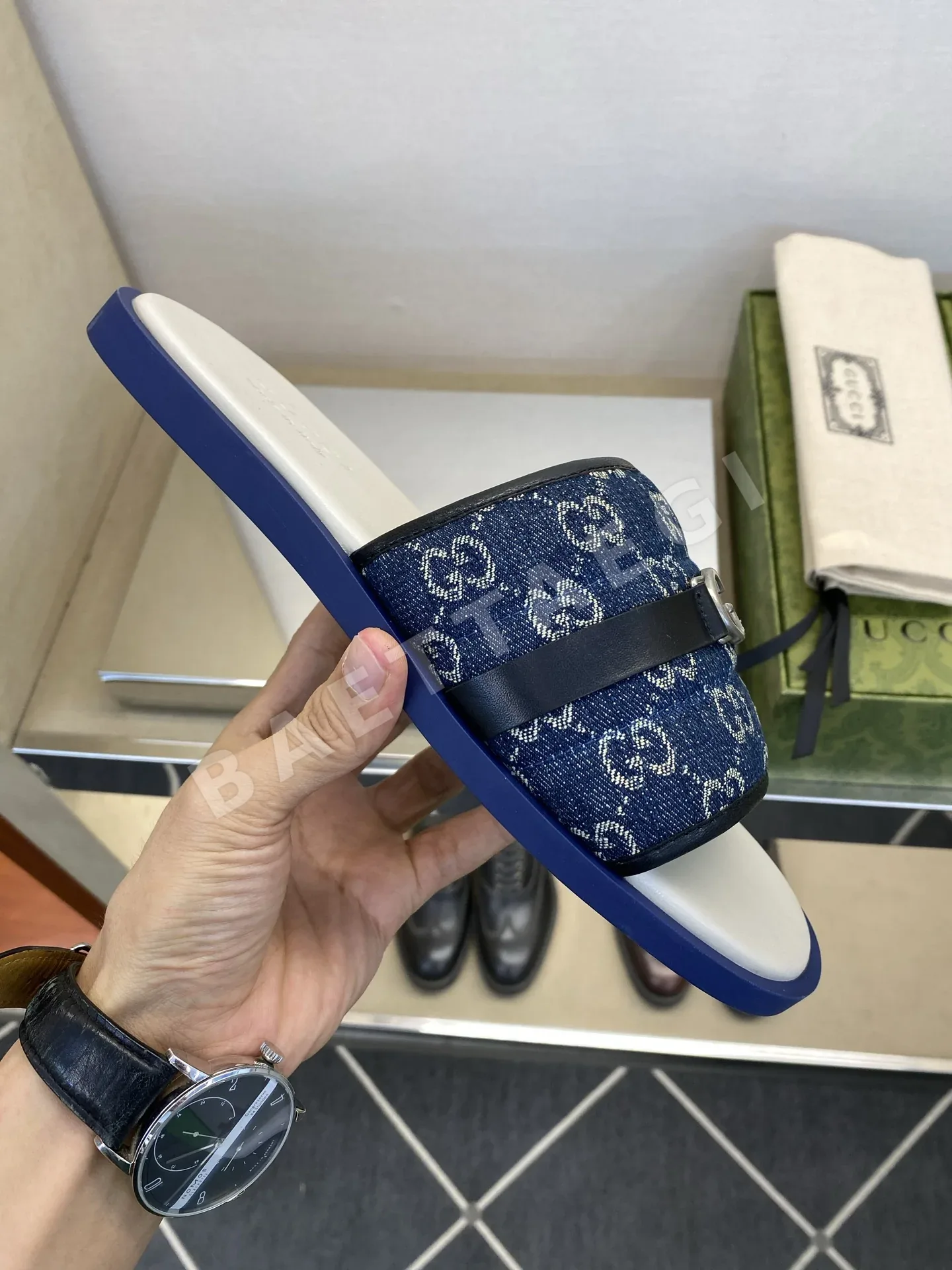 구찌 더블 G 자수 캔버스 남성 슬리퍼 상세 이미지 6