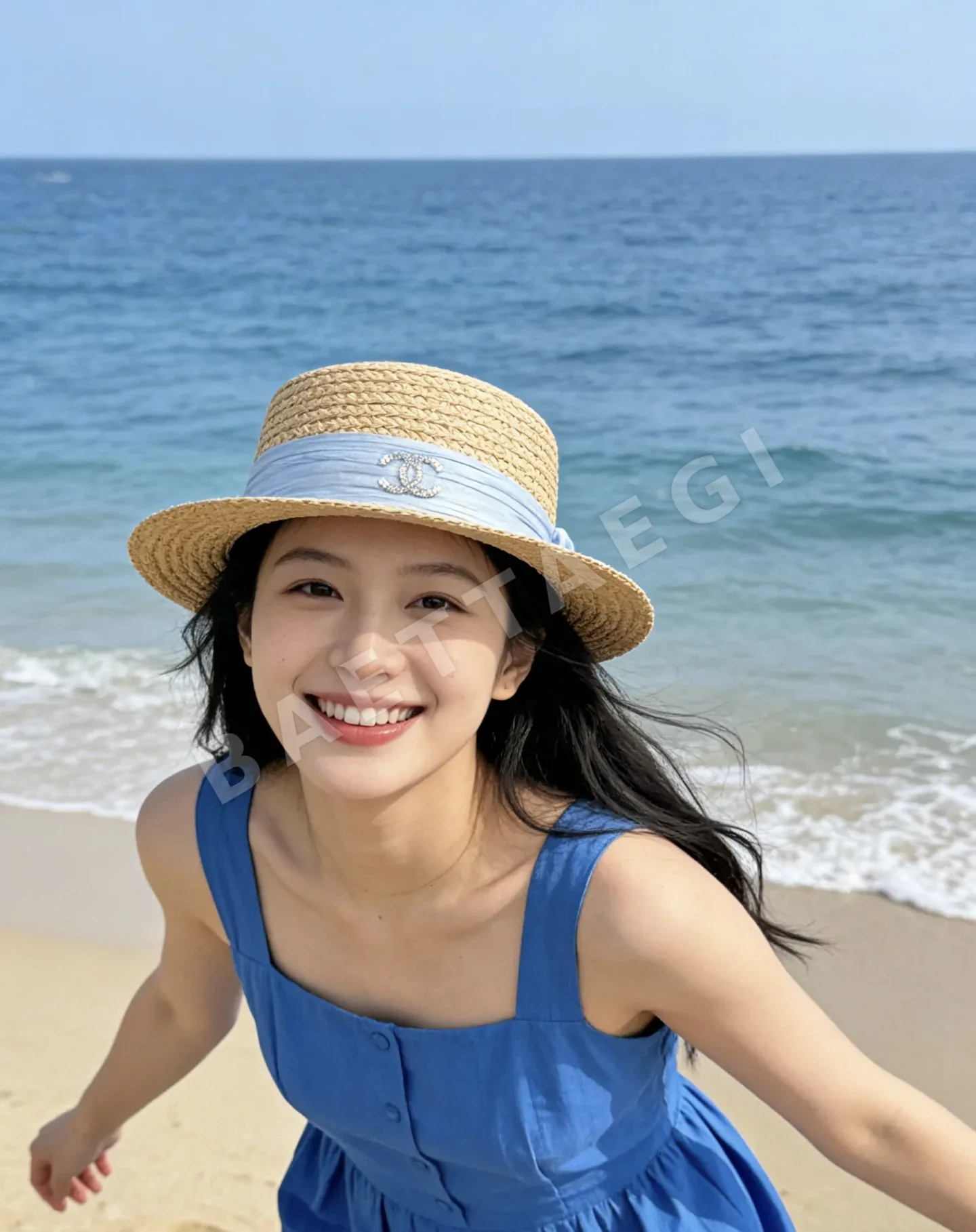 샤넬 내추럴 스트로 플랫 탑 모자 82699
