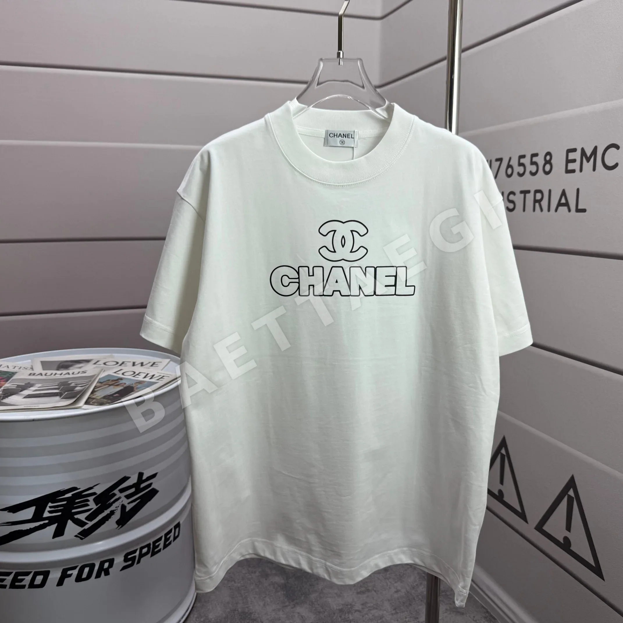샤넬 3D 실리콘 가공 남녀 공용 코튼 반팔 티셔츠 49711