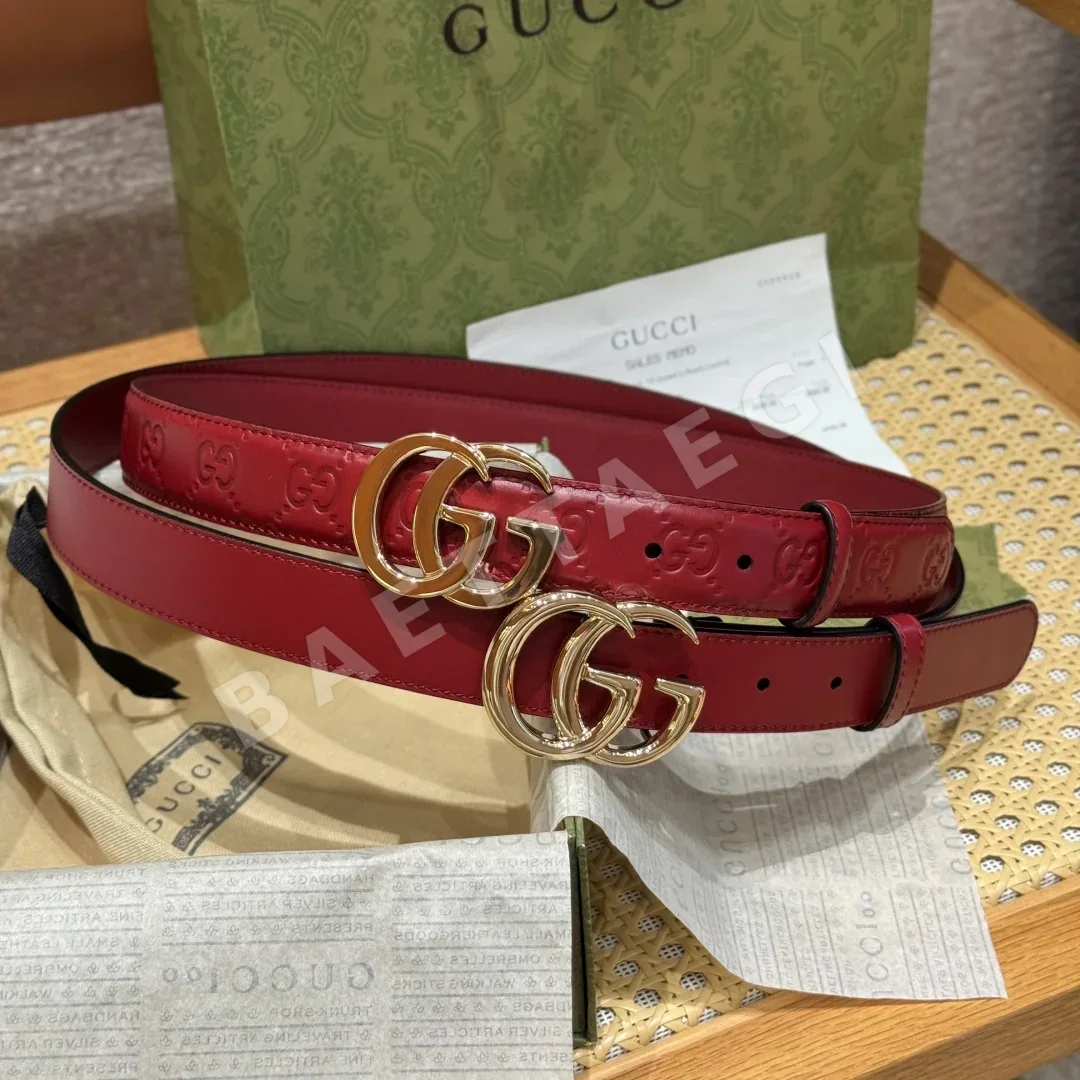 구찌 GG 밀라노 더블 G 버클 카프스킨 벨트 180854