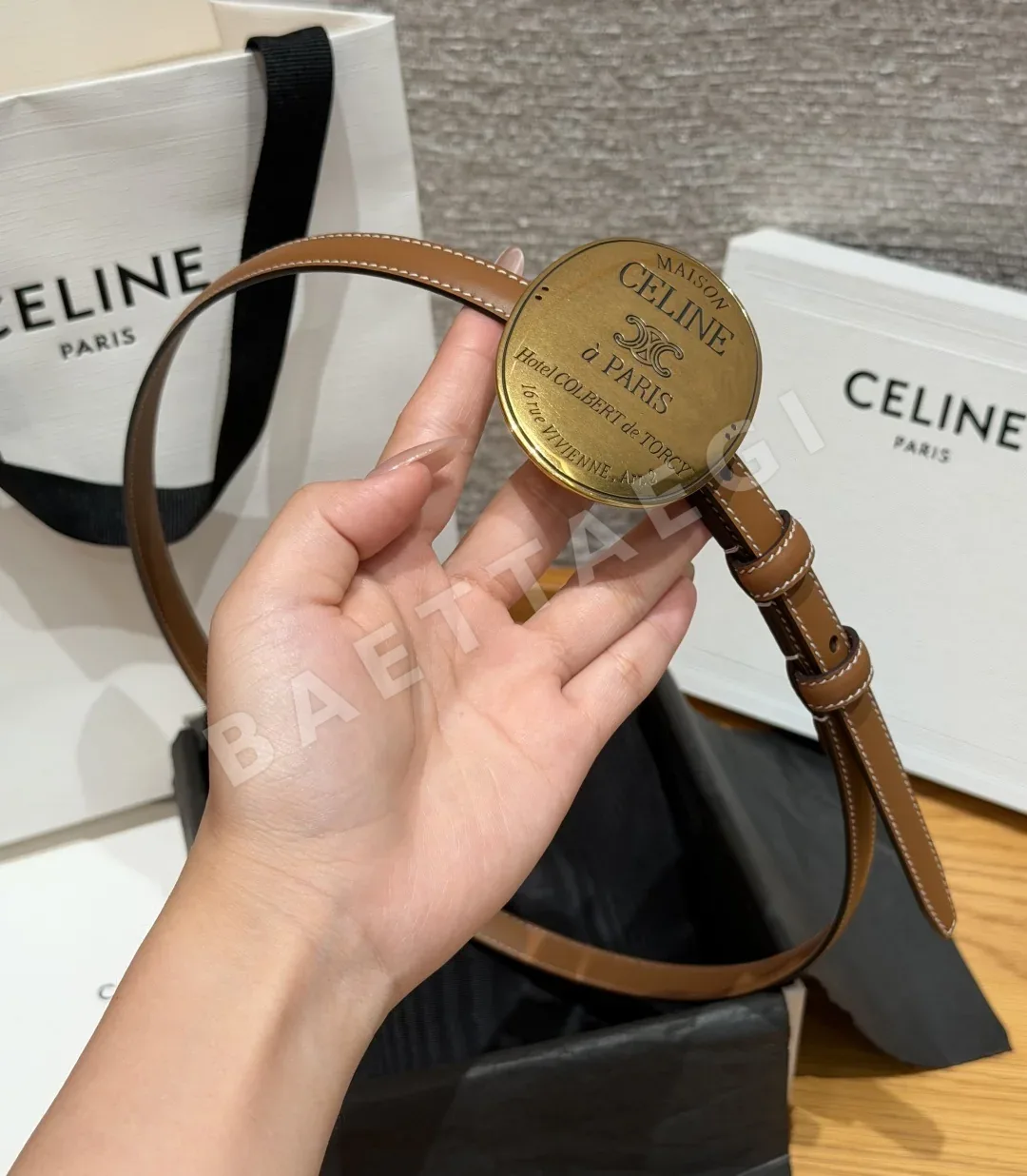 셀린느 메종 13mm 소가죽 벨트 골드 버클 상세 이미지 3