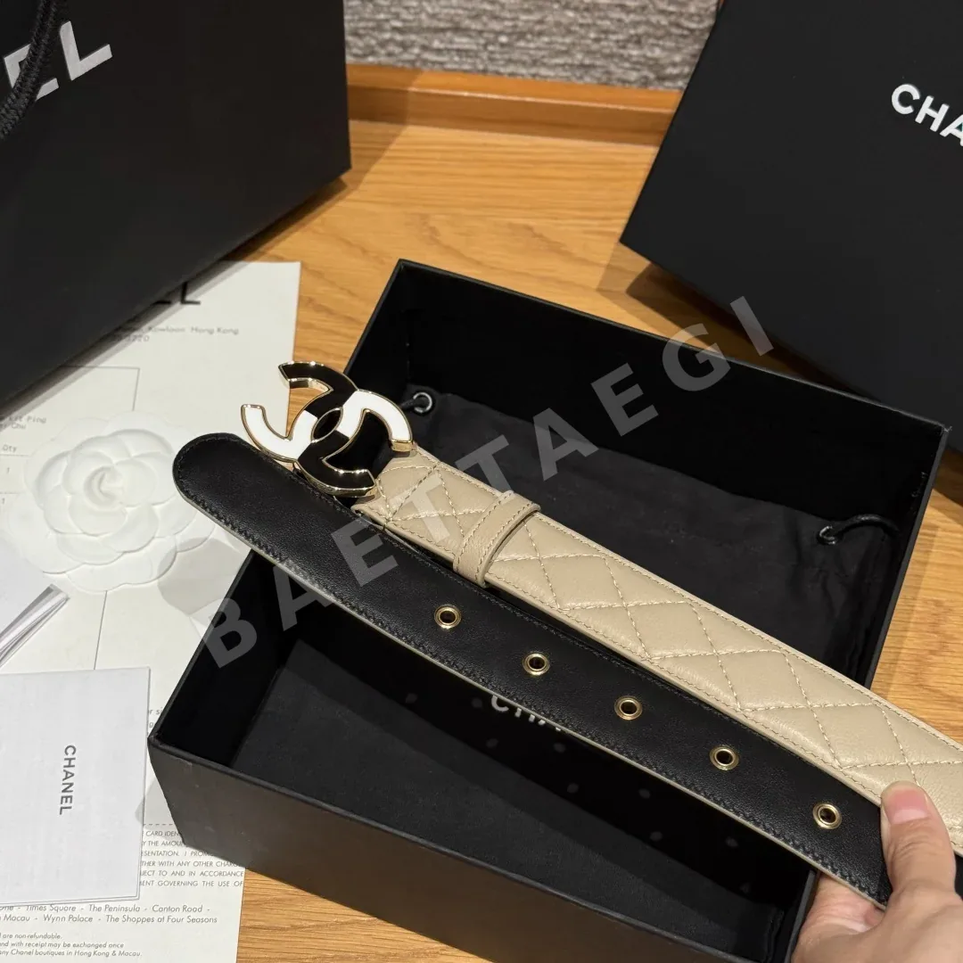 샤넬 다이아몬드 패턴 램스킨 더블 C 벨트 상세 이미지 5
