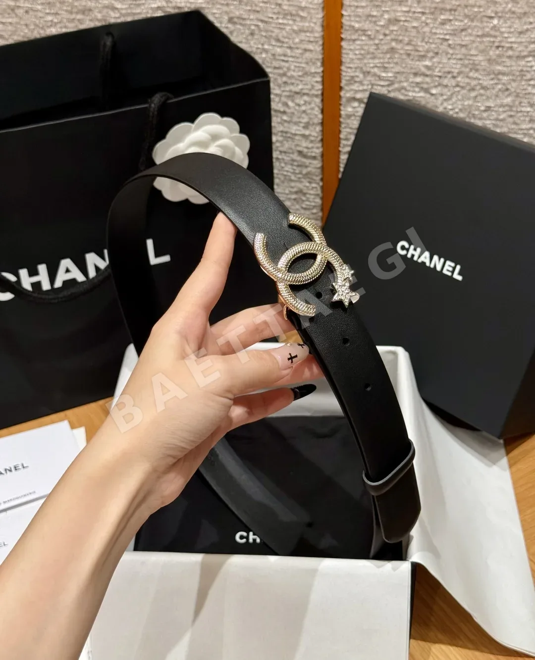 샤넬 클래식 더블 C 골드 버클 소가죽 벨트 상세 이미지 5