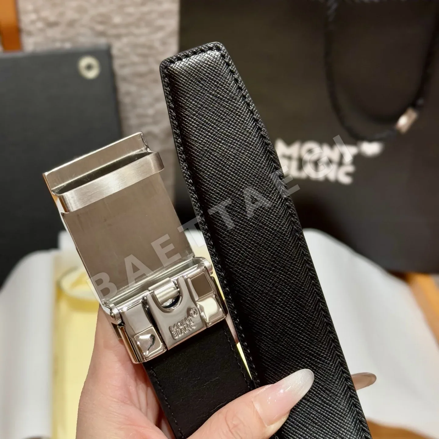 몽블랑 자동 버클 가죽 남성 벨트 상세 이미지 6