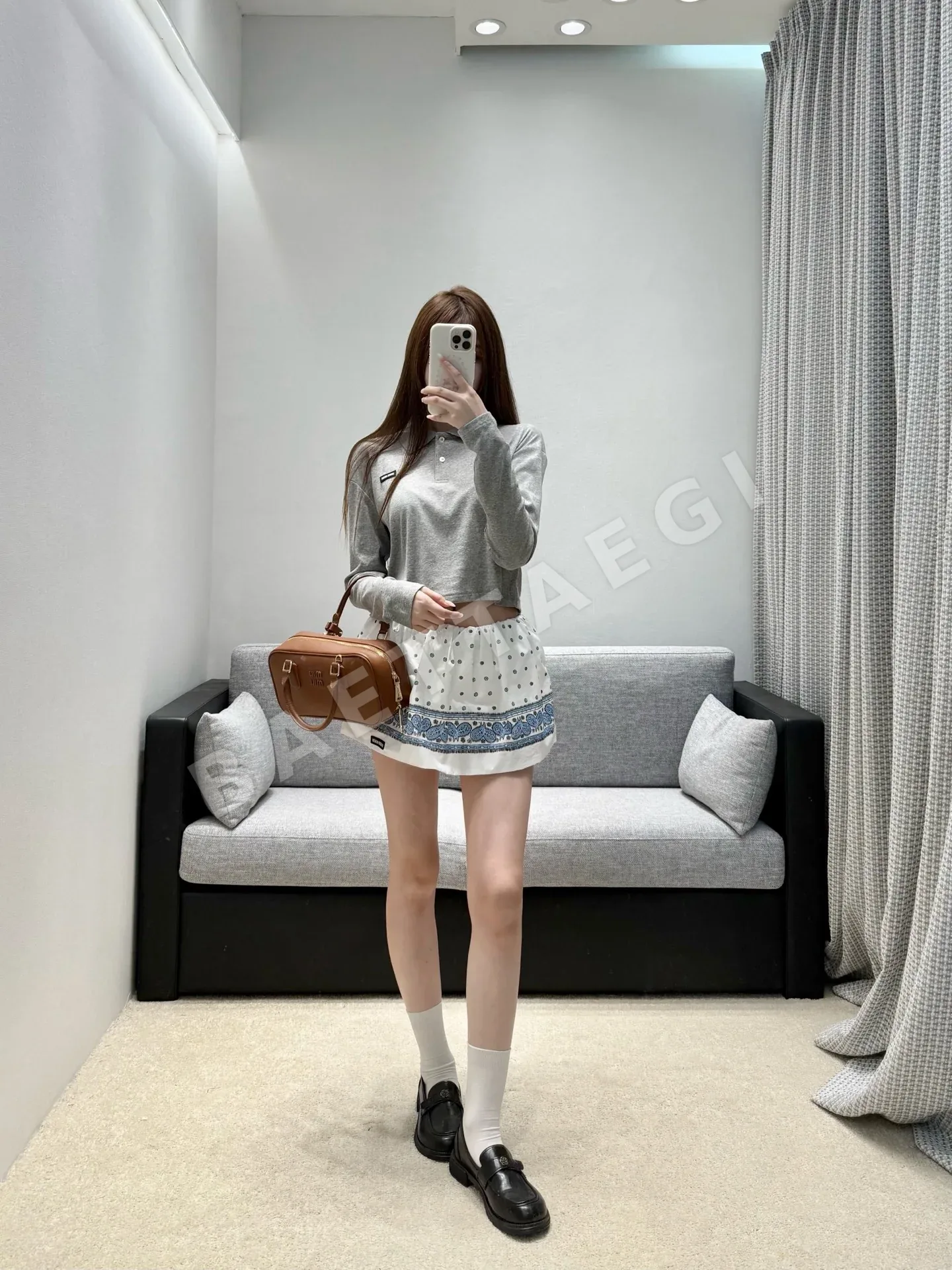 미우미우 크롭 반팔 릴렉스 폴로 탑 상세 이미지 6