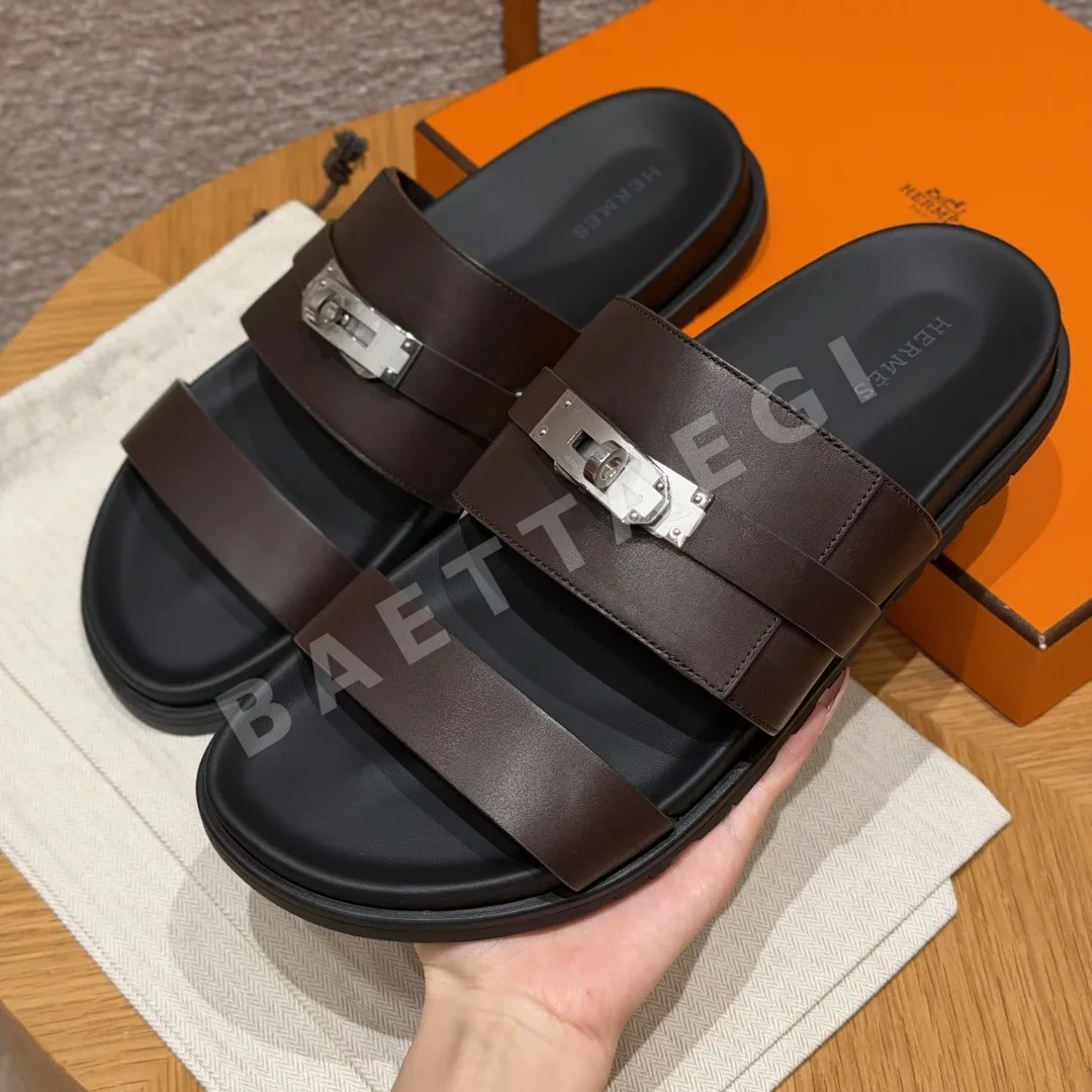 에르메스 잭슨 샌들 에베네 브라운 가죽 실버 버클 상세 이미지 2