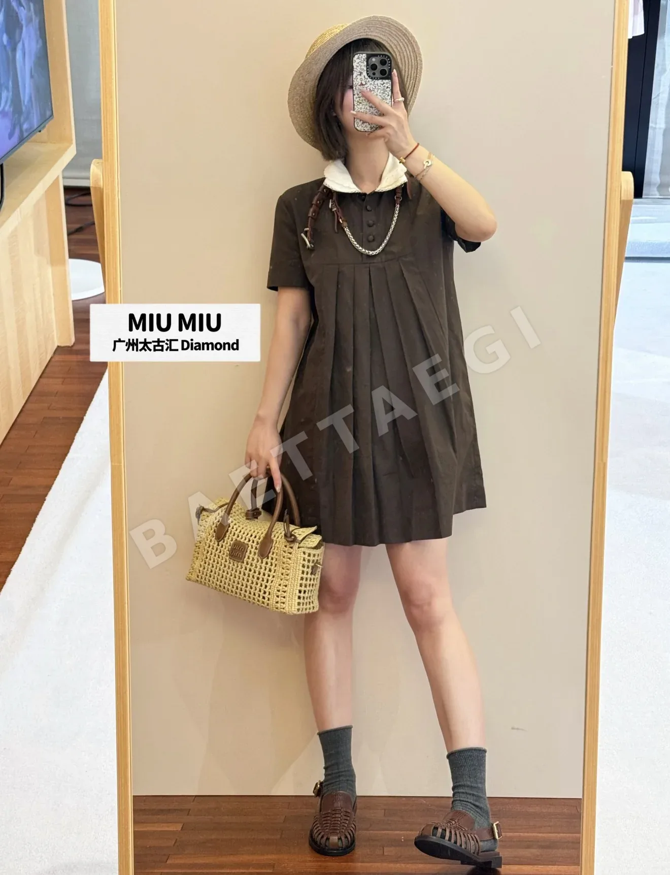 미우미우 피터팬 카라 코튼 반팔 원피스 상세 이미지 5