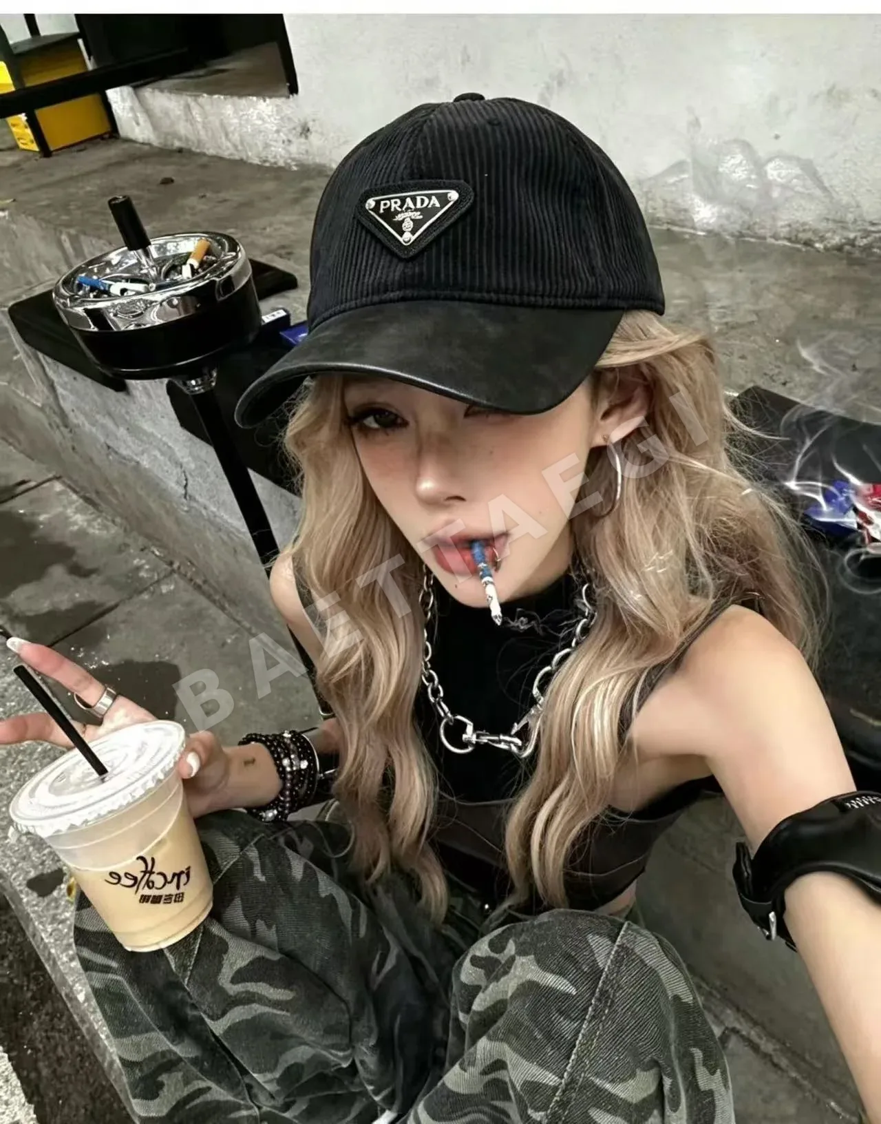 프라다 코듀로이 가죽 베이스볼캡 179695
