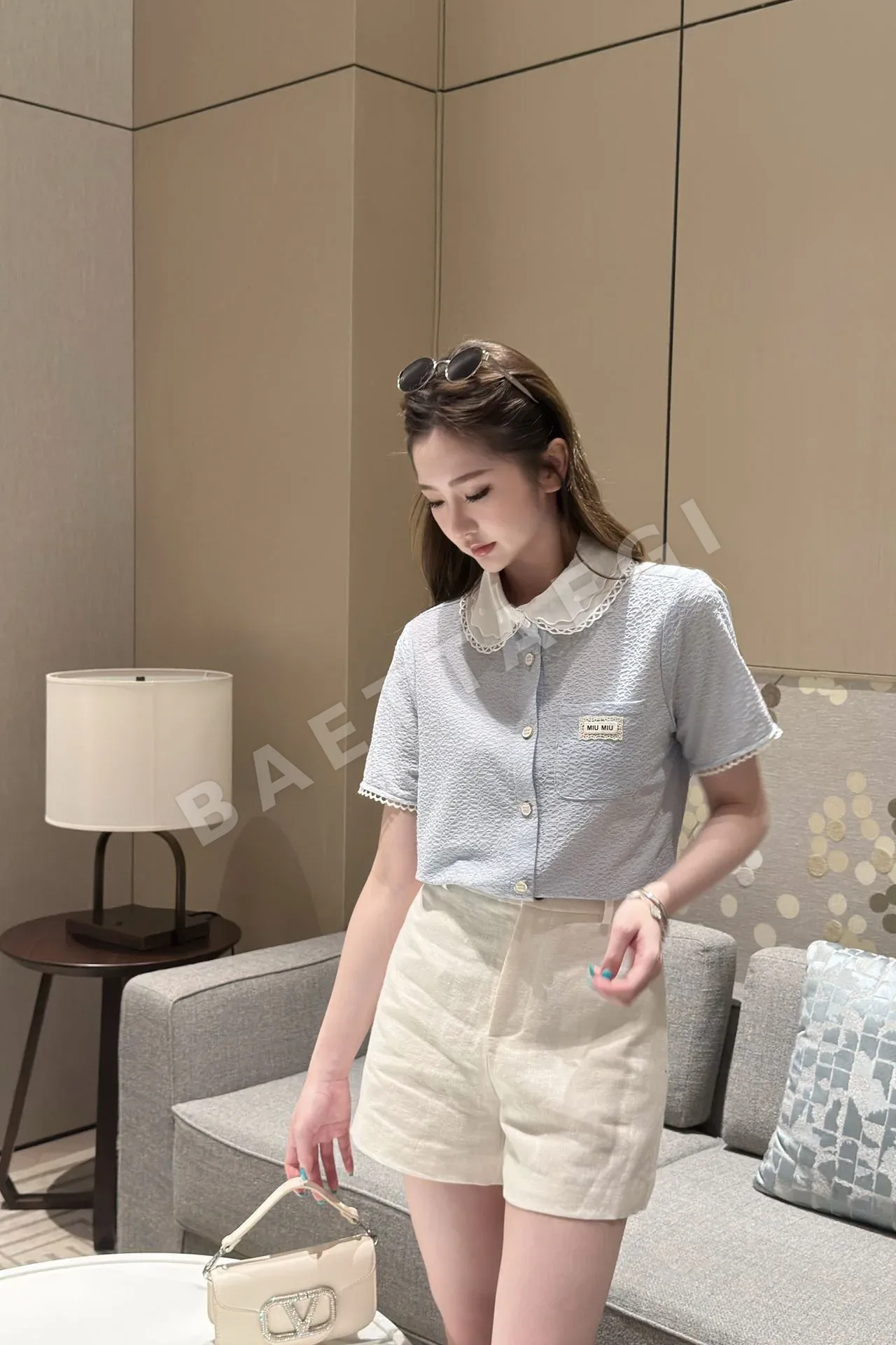 미우미우 레이스 카라 반팔 셔츠 상세 이미지 5