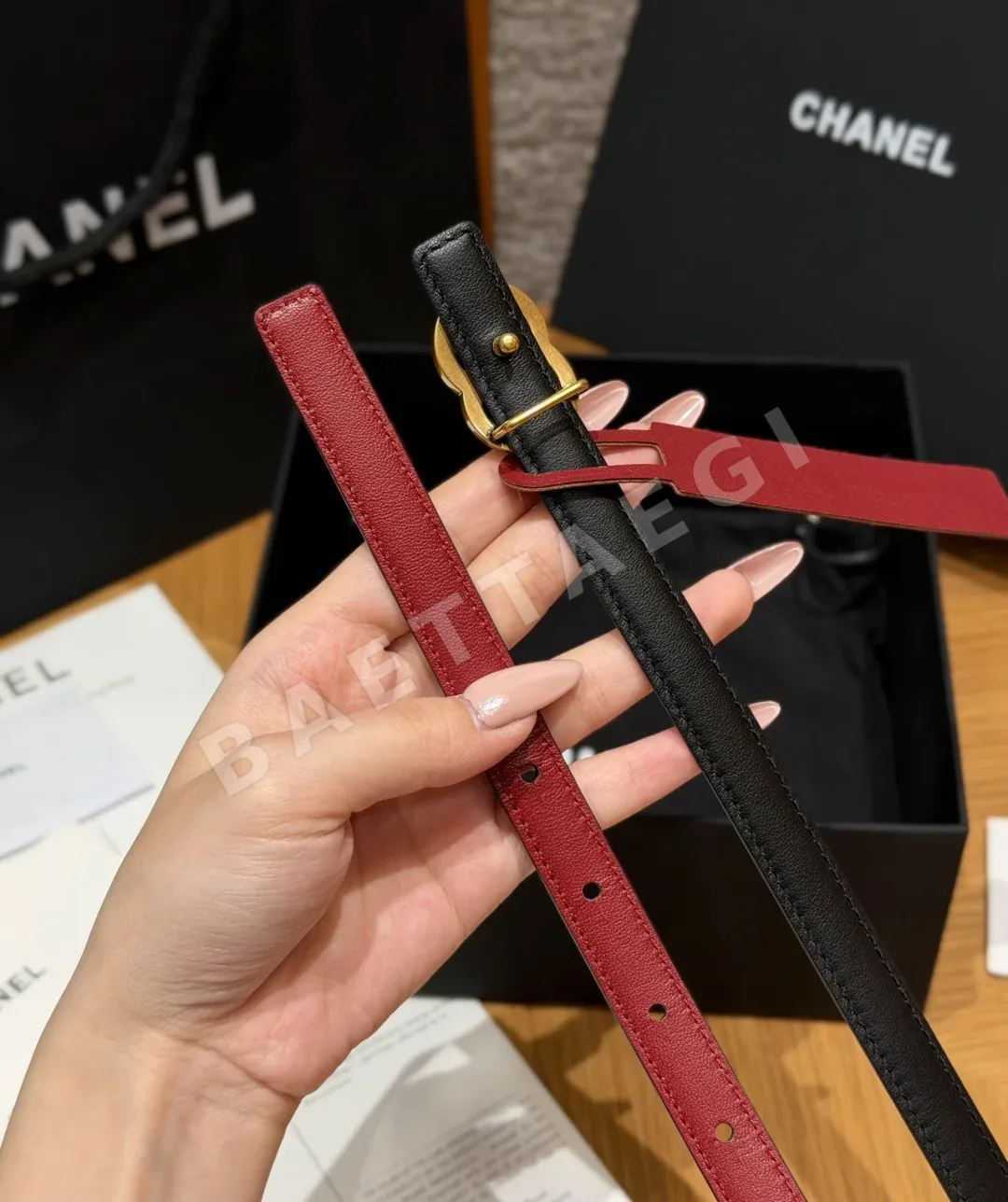 샤넬 가죽 더블 C 로고 벨트 상세 이미지 9