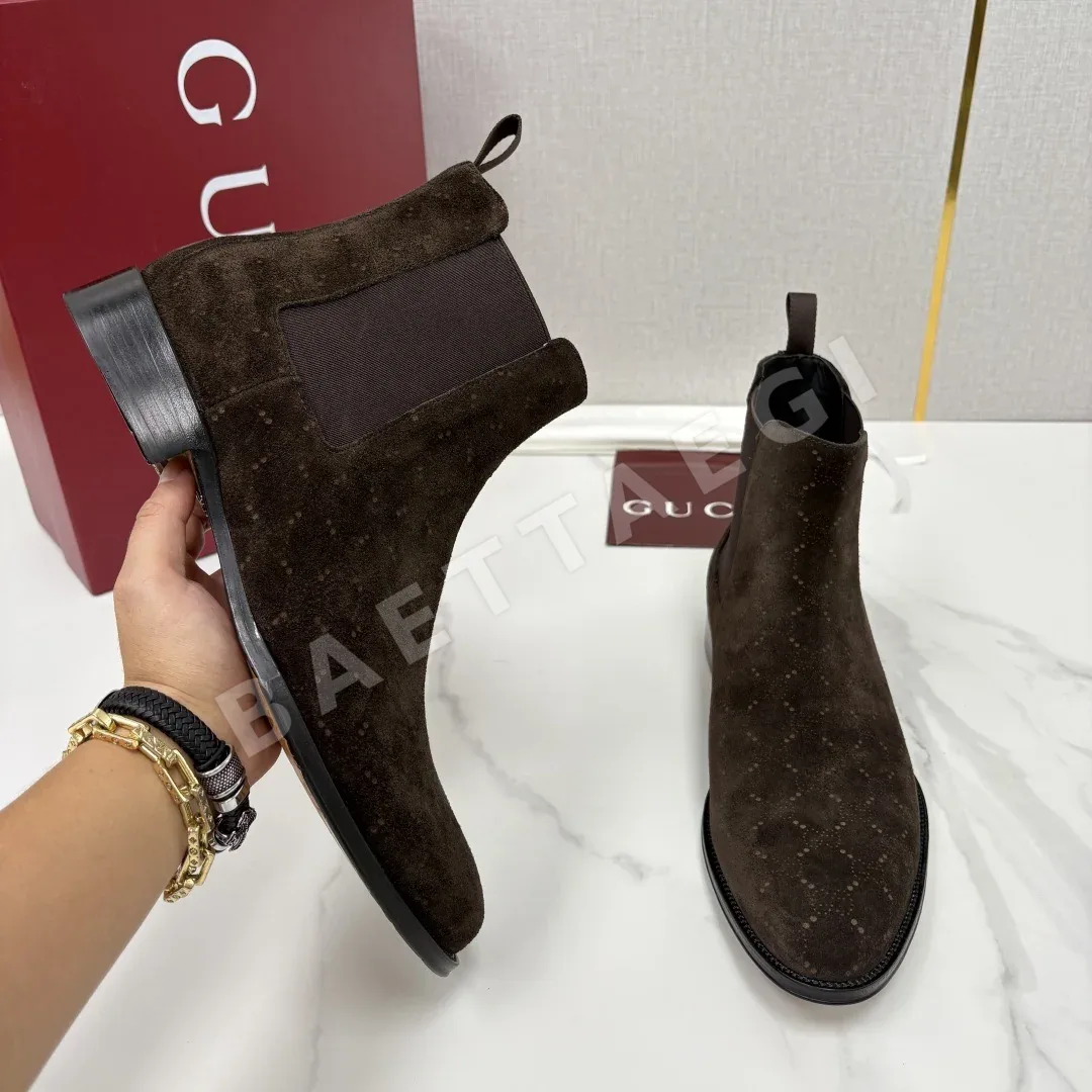 구찌 부츠 남성 가죽 더블 G 펀칭 상세 이미지 4