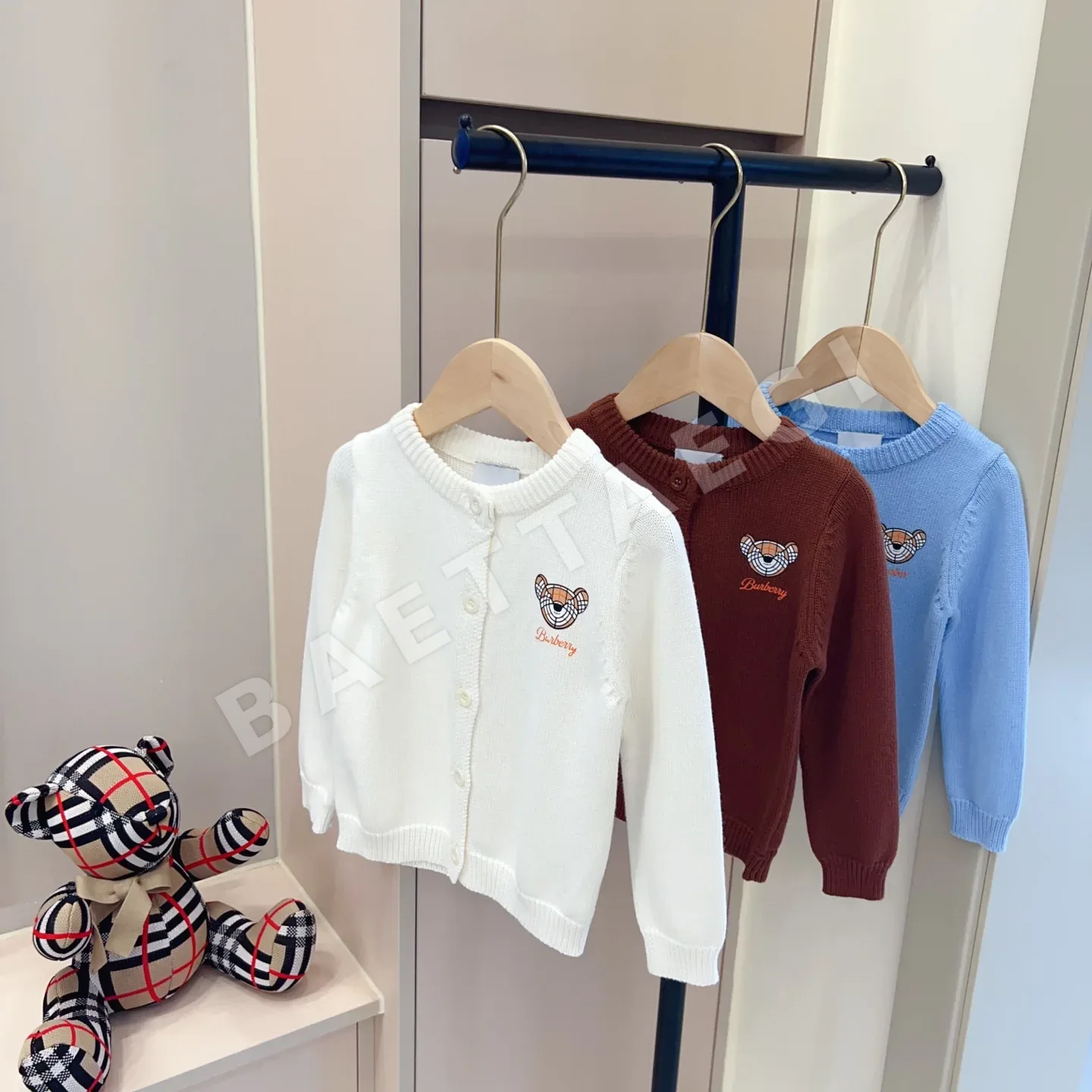 버버리 곰 디자인 코튼 니트 가디건 키즈 상의 저품질 상세 이미지 8