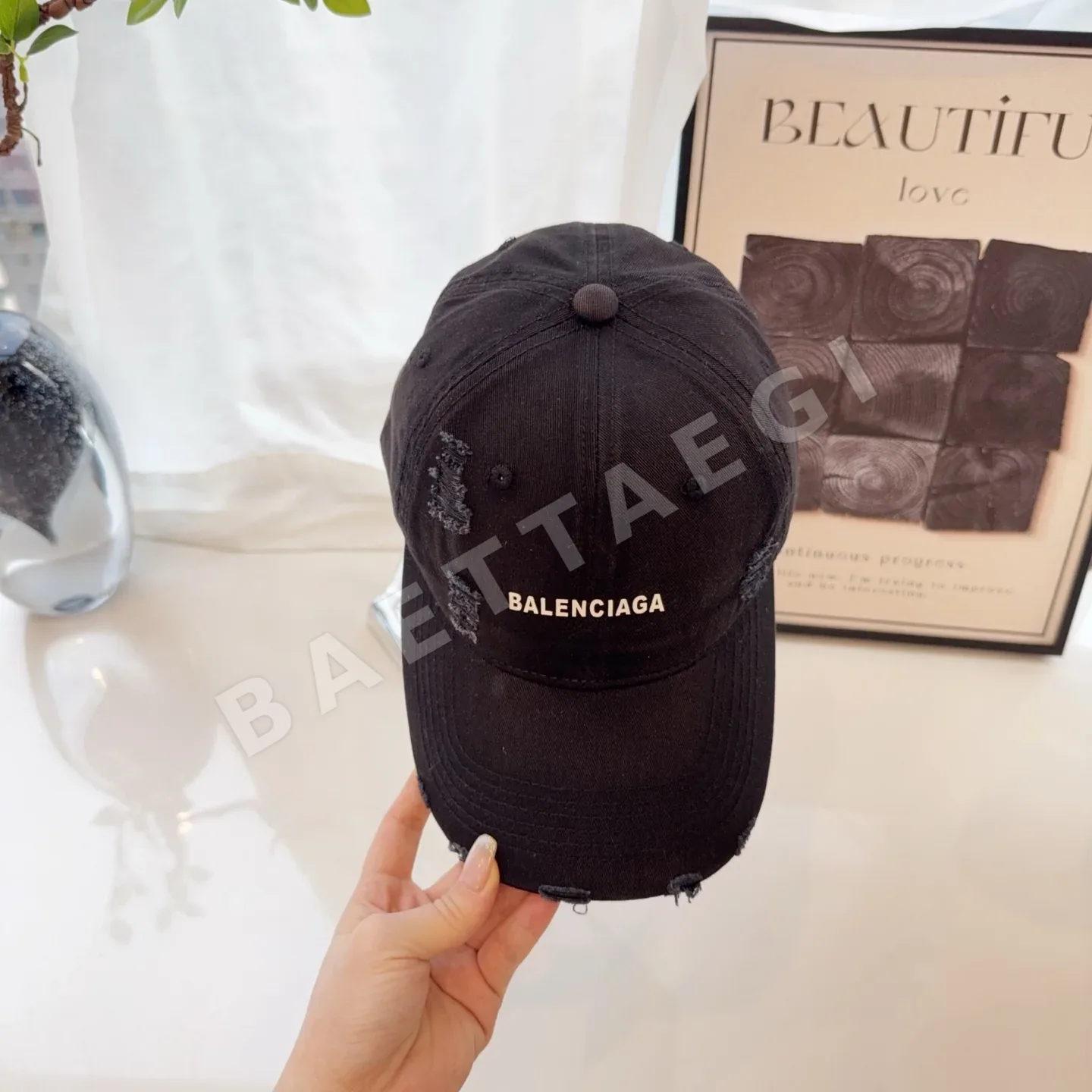 발렌시아가 워싱 데미지 면 야구모자 상세 이미지 2