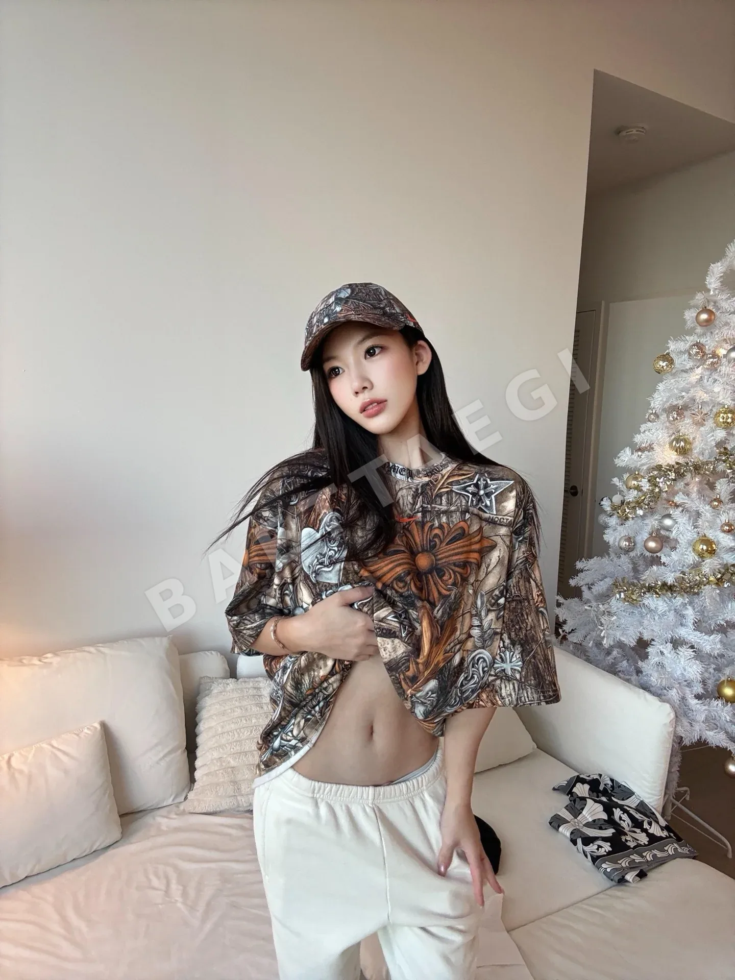 크롬하츠 리프 & 말굽 프린트 여성 반팔 티셔츠 상세 이미지 3