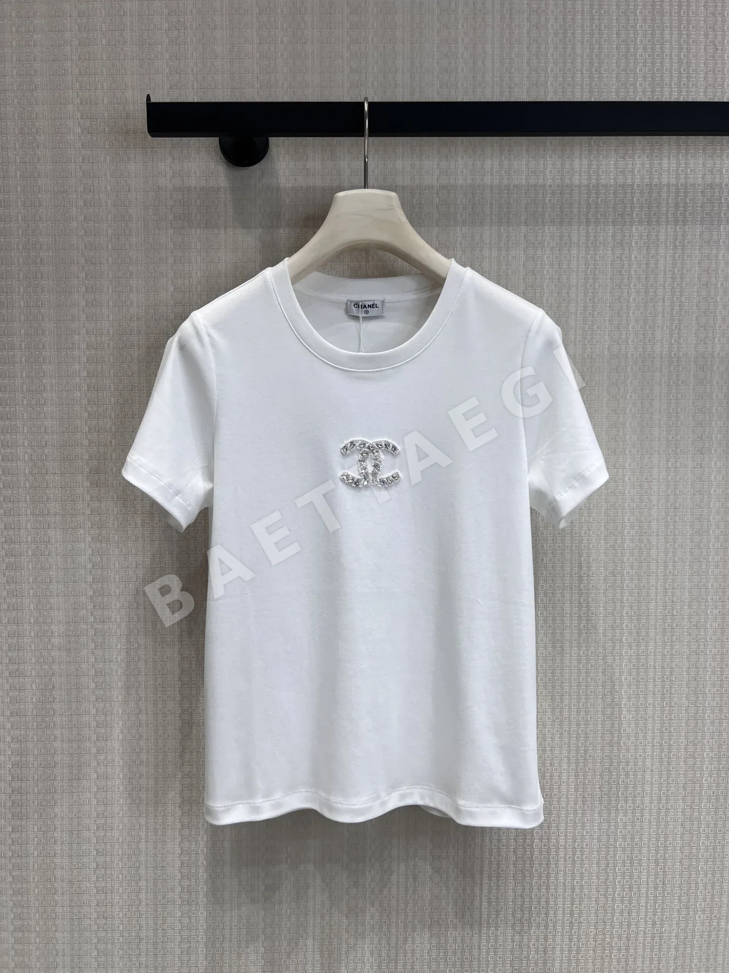샤넬 더블 C 비즈 크루넥 코튼 반팔 티셔츠