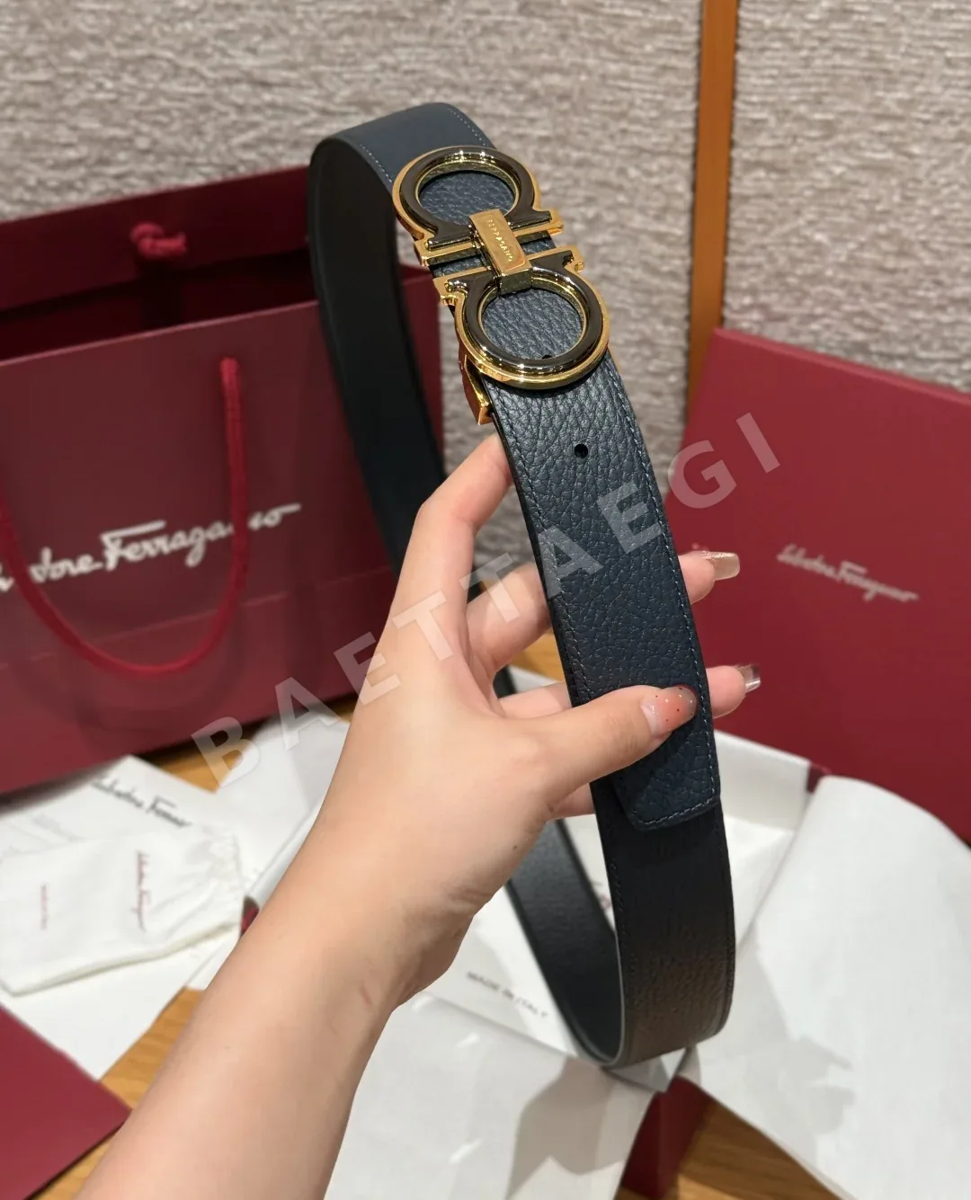 페레가모 간치니 버클 양면 가죽 벨트 상세 이미지 4