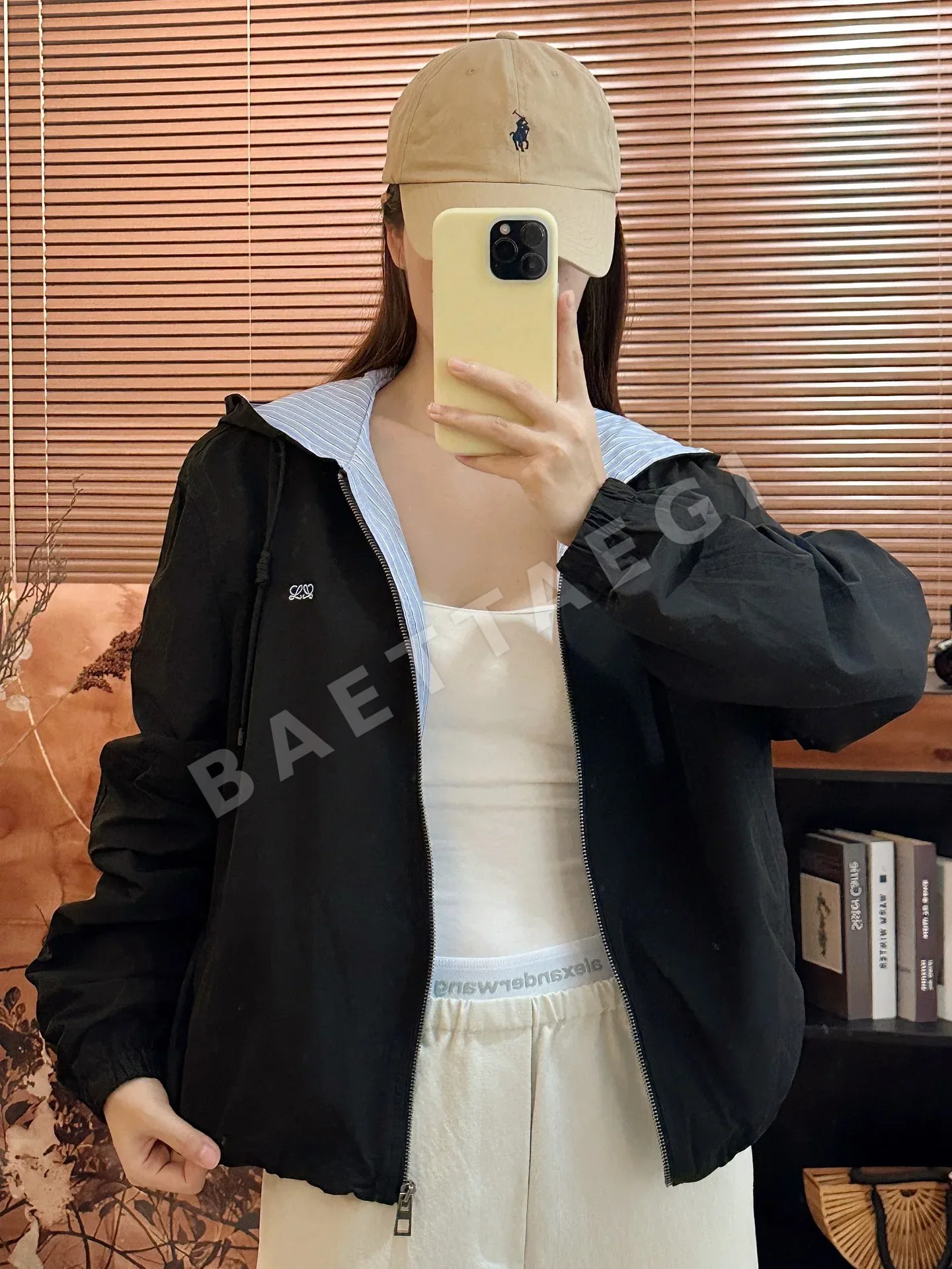 로에베 컬러 블록 더블 레이어 후드 여성 자켓 상세 이미지 2