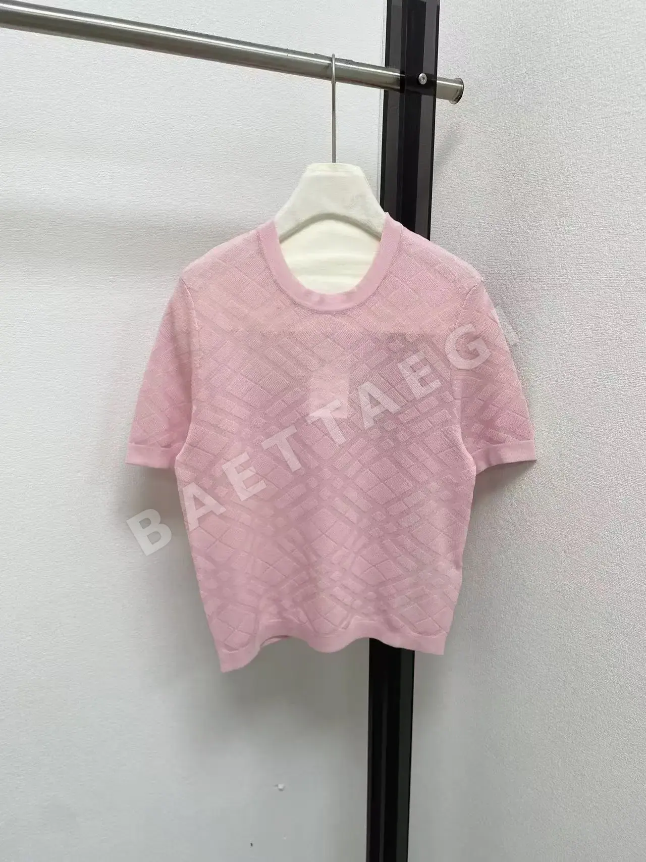 버버리 기하학 자카드 립 크루넥 반팔 탑 상세 이미지 2